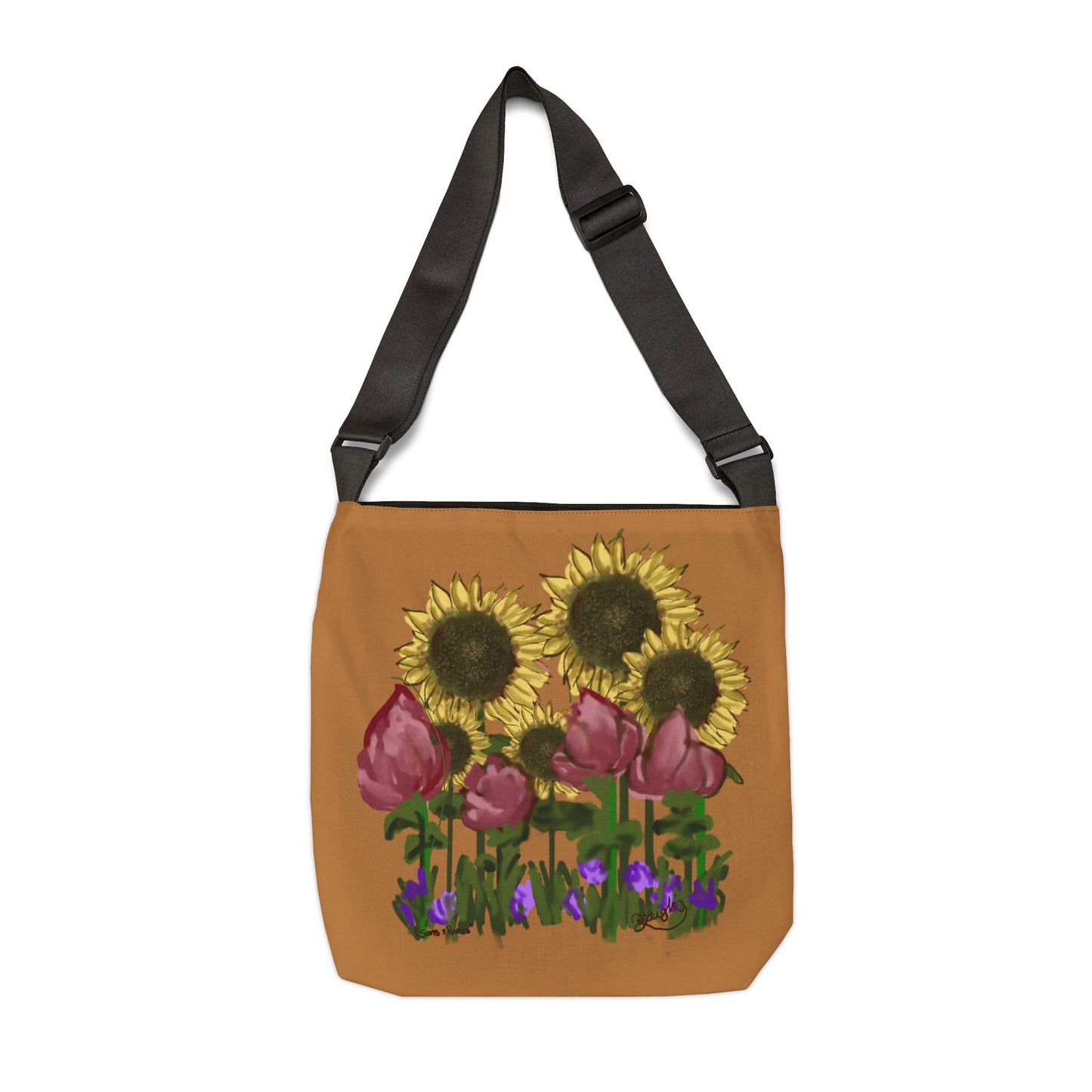 Suns and Roses Adjustable Tote Bag, Floral Grocery Bag, Eco-Friendly Shopping Tote, Gift for Garden Lovers, Stylish Everyday Carry