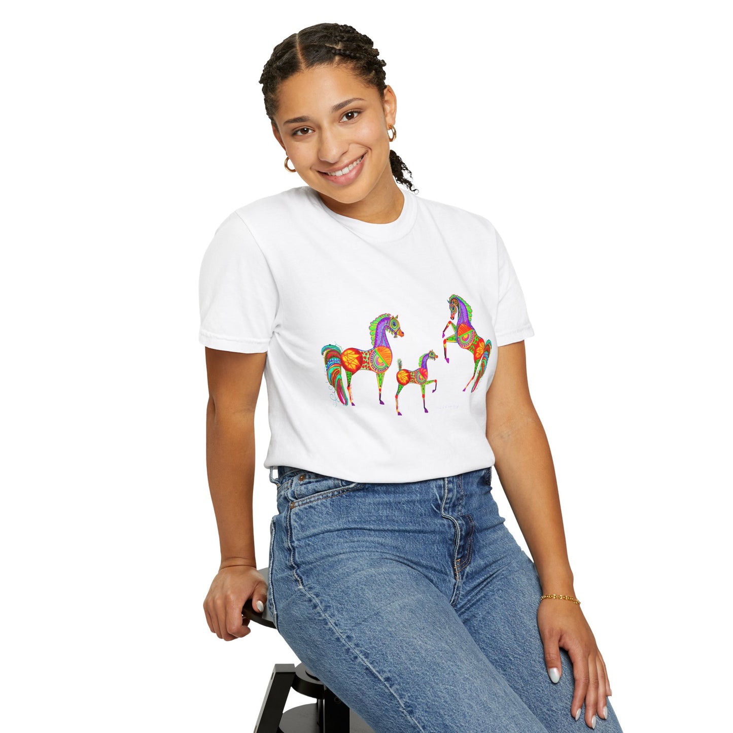 Vibrant Arabian Horses Unisex T-Shirt – Colorful Graphic Tee for Horse Lovers