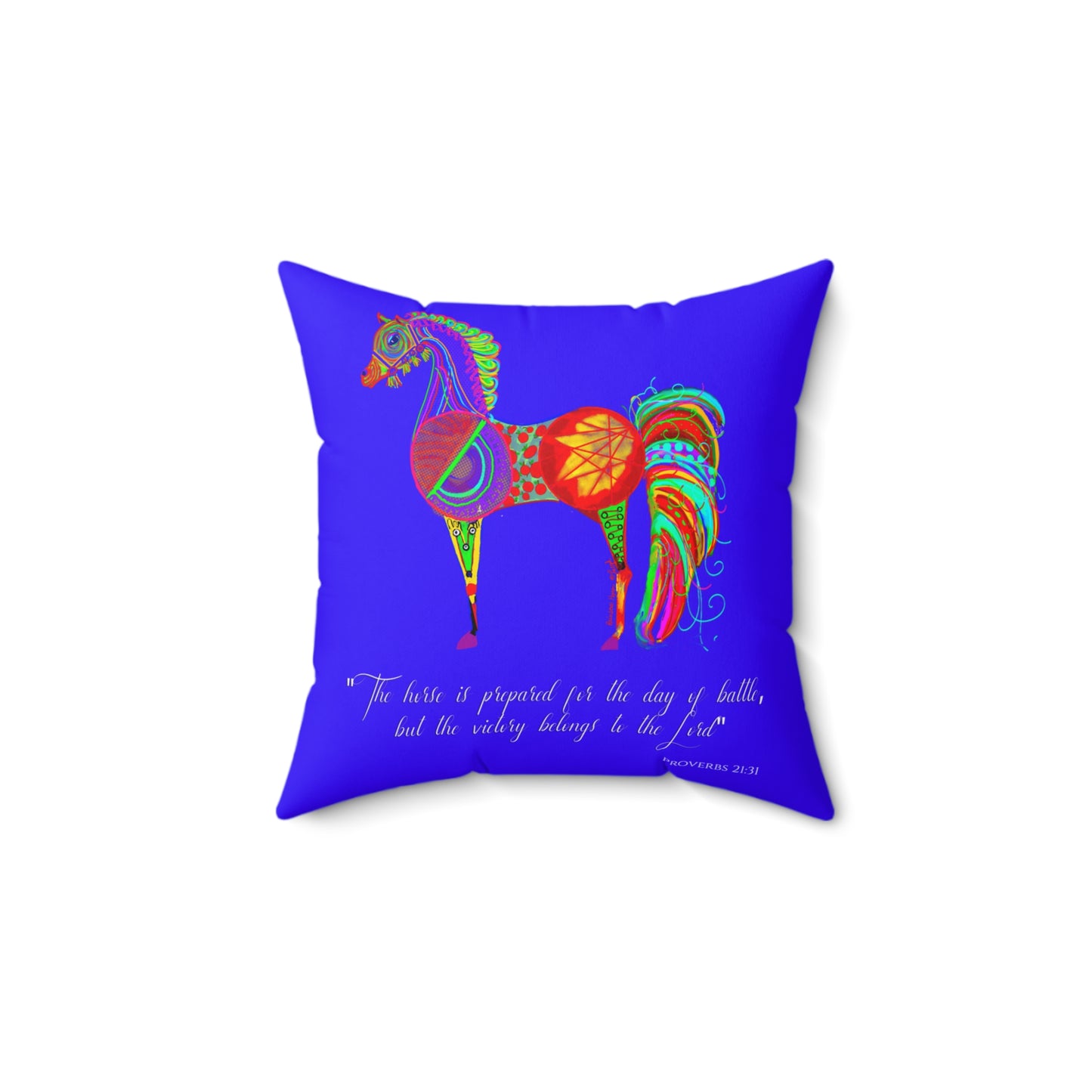 Horse of the Promise - Bright Blue Square Pillow