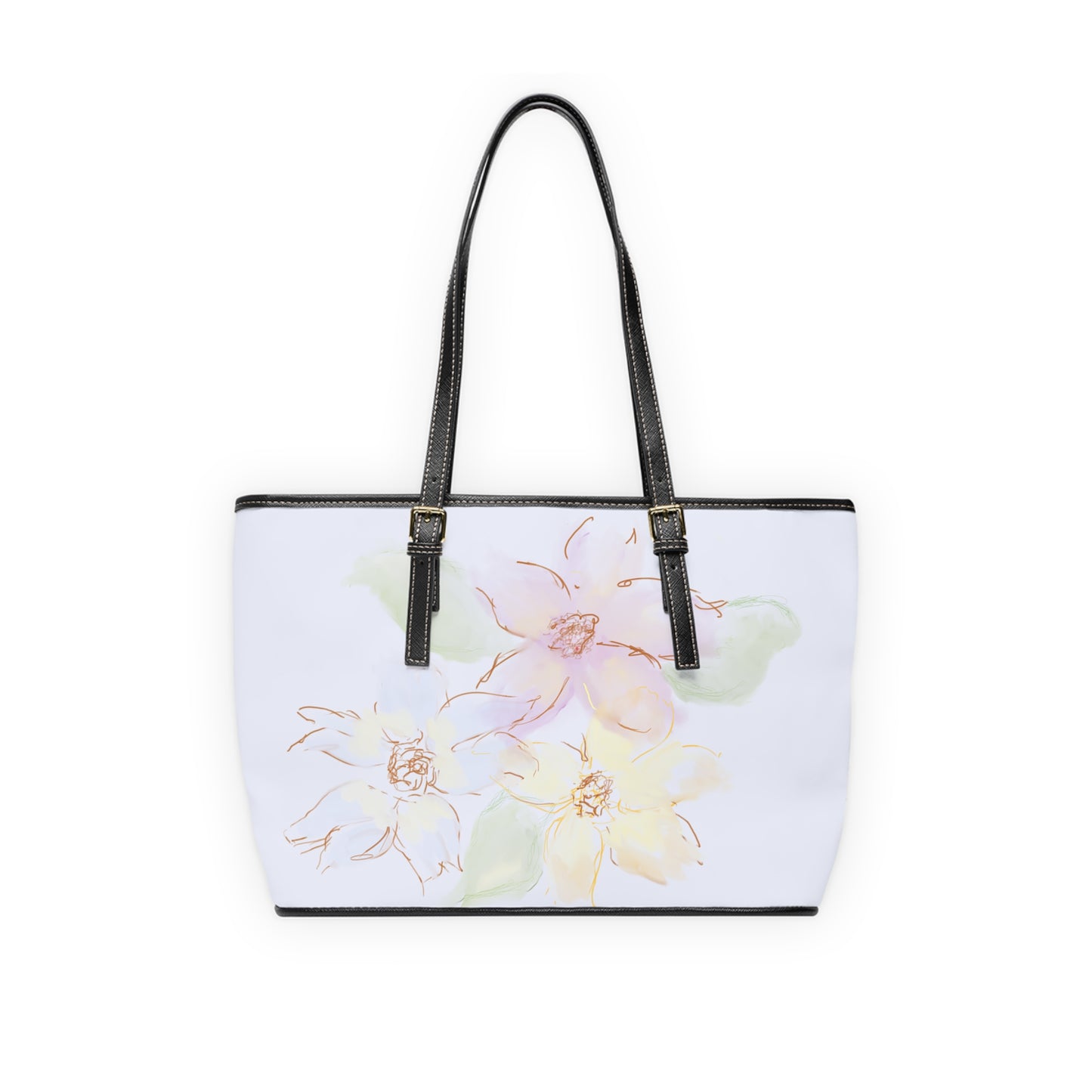 Dainty Floral PU Leather Shoulder Bag - Elegant Spring Fashion Tote