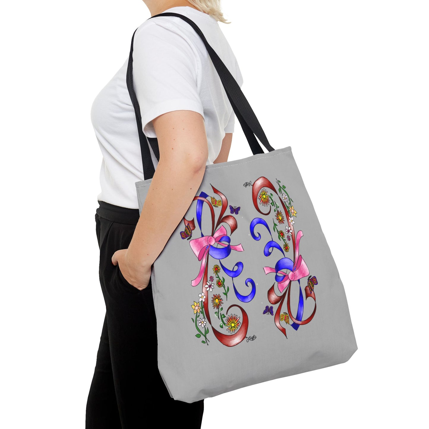 Garden Ribbons Tote Bag with Ribbon Design, Stylish Shopping Bag, Personalized Gifts, Market Tote, Eco-Friendly Carryall