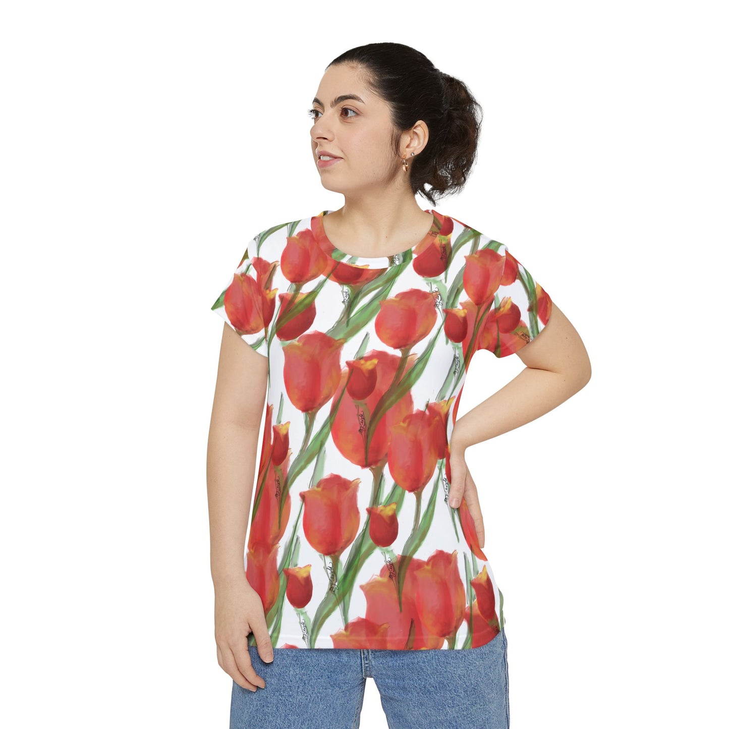 Vibrant Tulip Time Short Sleeve Shirt for Women - Floral Summer Top
