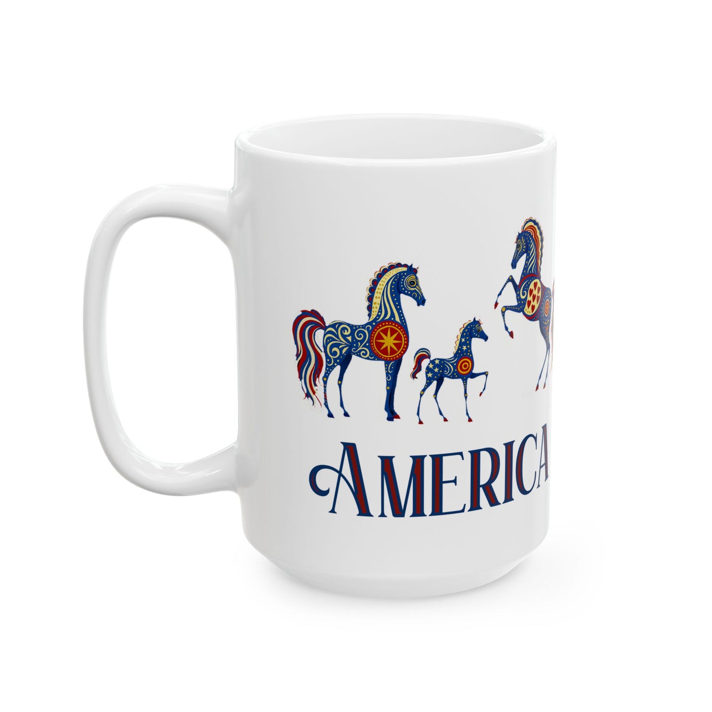 Patriot's Horse Design Ceramic Mug - 11oz & 15oz, Unique Gift for Horse Lovers, Coffee Lover, Home Decor, Americana
