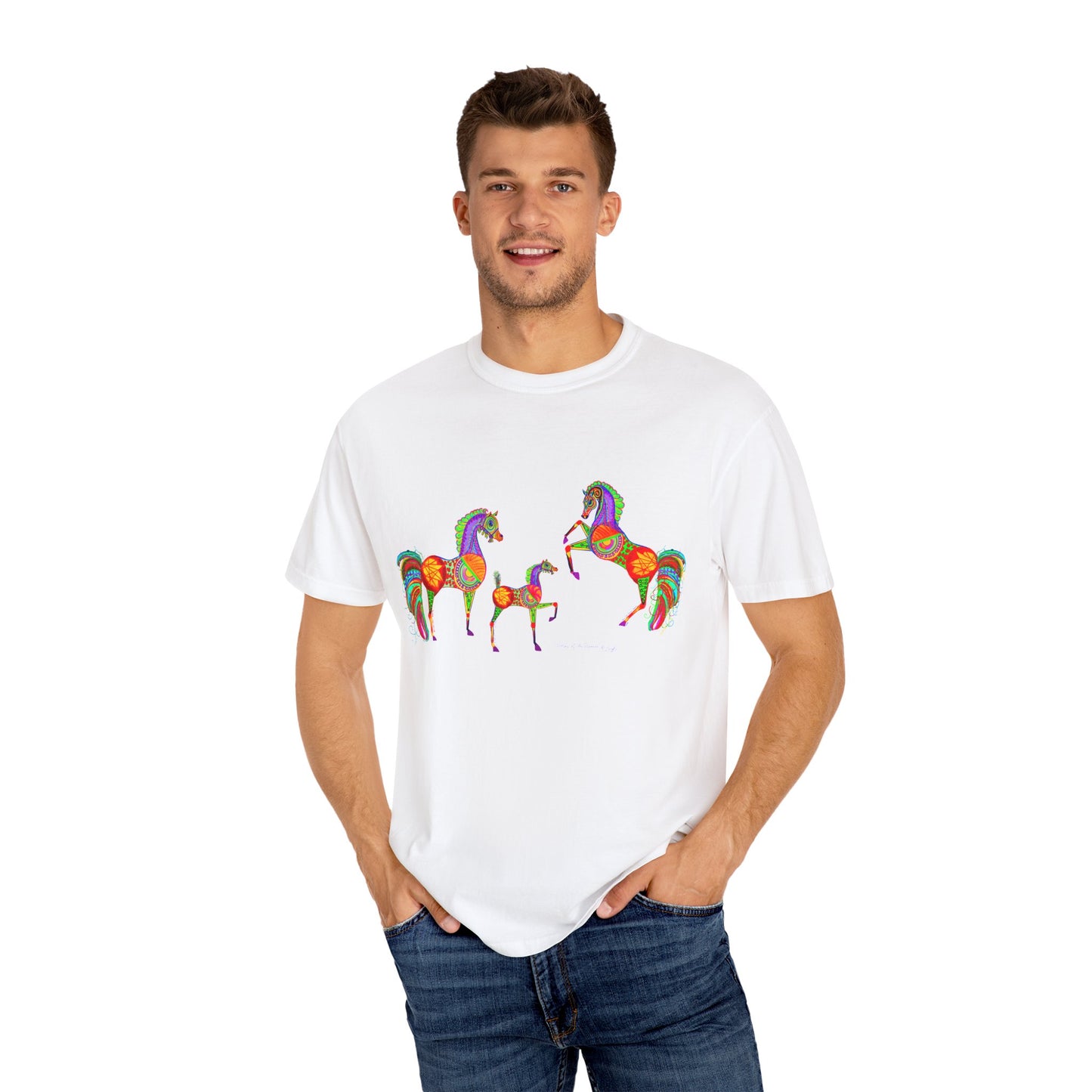 Vibrant Arabian Horses Unisex T-Shirt – Colorful Graphic Tee for Horse Lovers