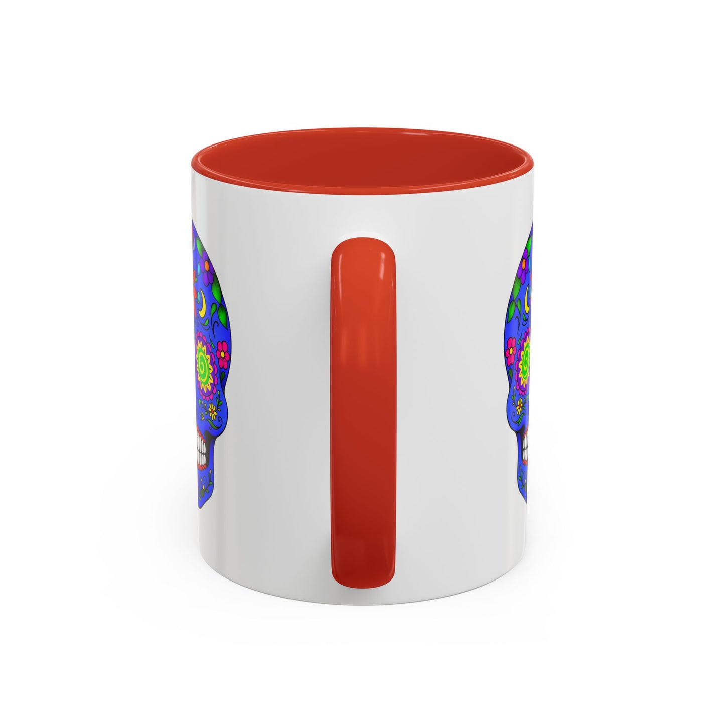 Colorful Sugar Skull Accent Coffee Mug - Royal Blue - Perfect for Day of the Dead Celebrations