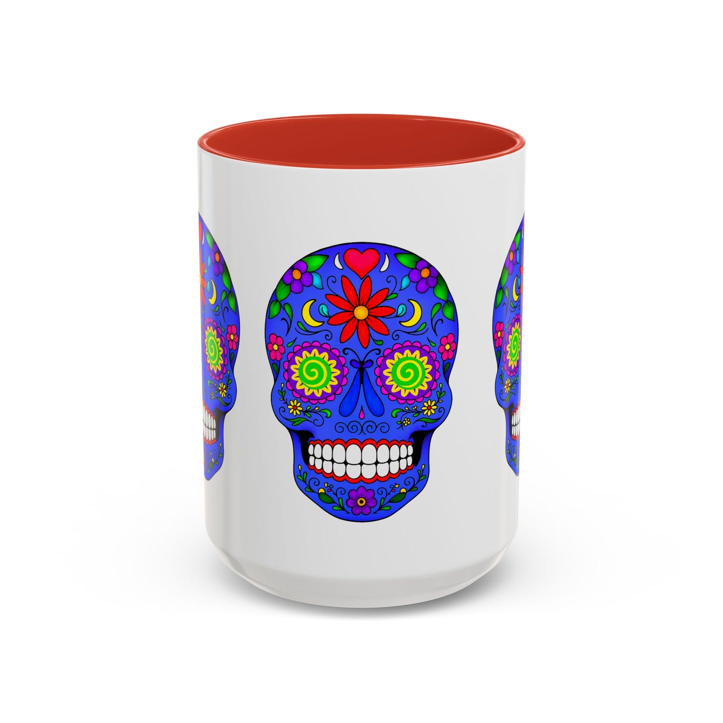 Colorful Sugar Skull Accent Coffee Mug - Royal Blue - Perfect for Day of the Dead Celebrations