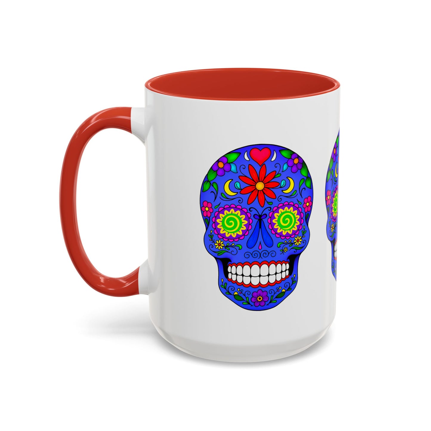 Colorful Sugar Skull Accent Coffee Mug - Royal Blue - Perfect for Day of the Dead Celebrations