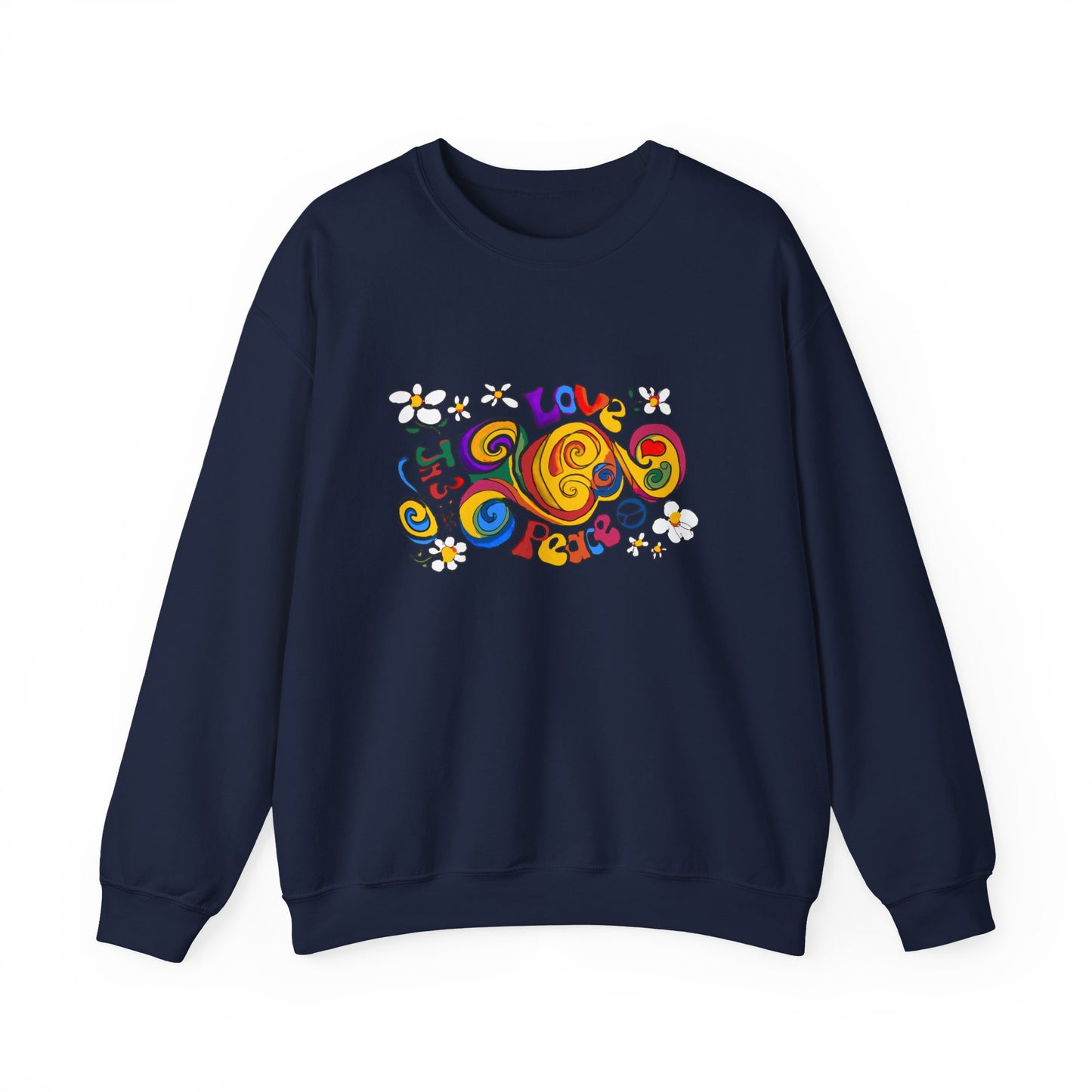 Colorful Peace & Love Sweatshirt, Retro Crewneck for Cozy Days, Ideal Gift for Friends, Festival Wear, Hippie Style Clothing