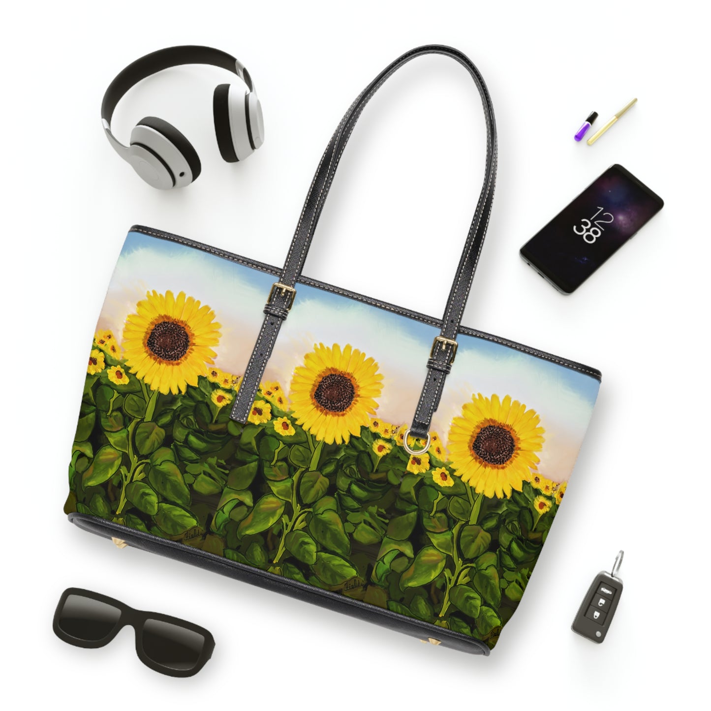 Vibrant Sunflower PU Leather Shoulder Bag - Stylish & Eco-Friendly Tote