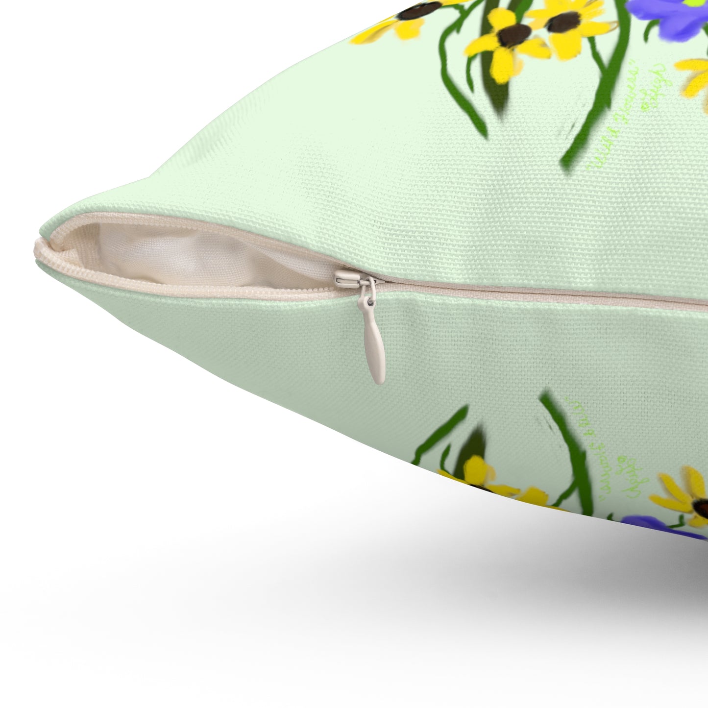 Scribbles Wildflowers - light green - Spun Polyester Square Pillow