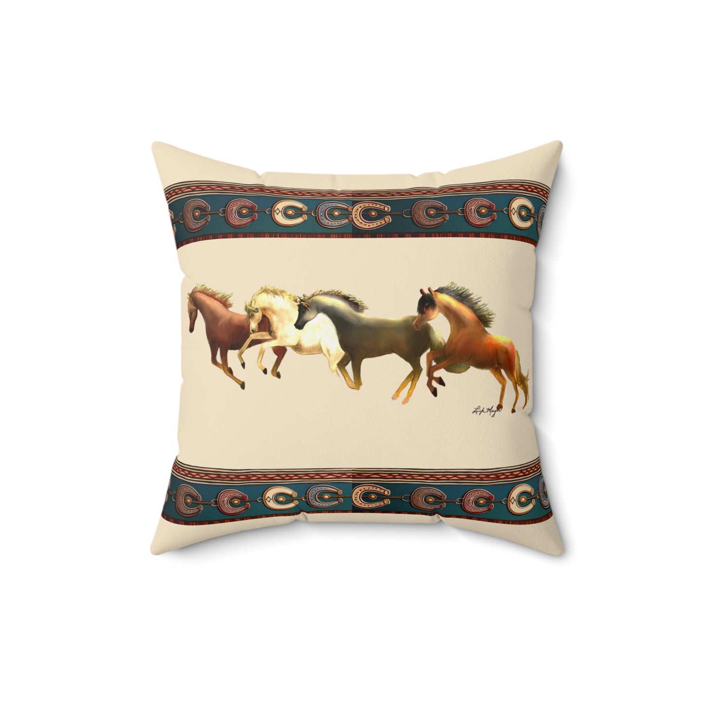 Dawn Treaders Faux Suede Pillow – Galloping Horses Design