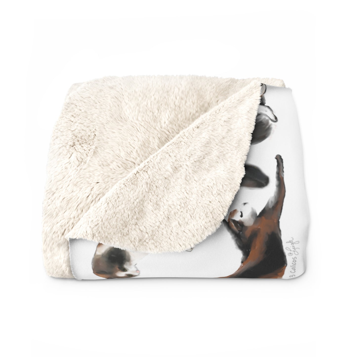 Scribbles Cats 3 Calicos - white - Sherpa Fleece Blanket