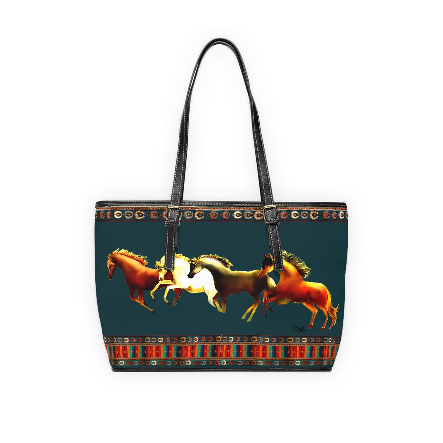 Dawn Treaders Teal/Green PU Leather Shoulder Bag - Stylish Tote for Horse Lovers