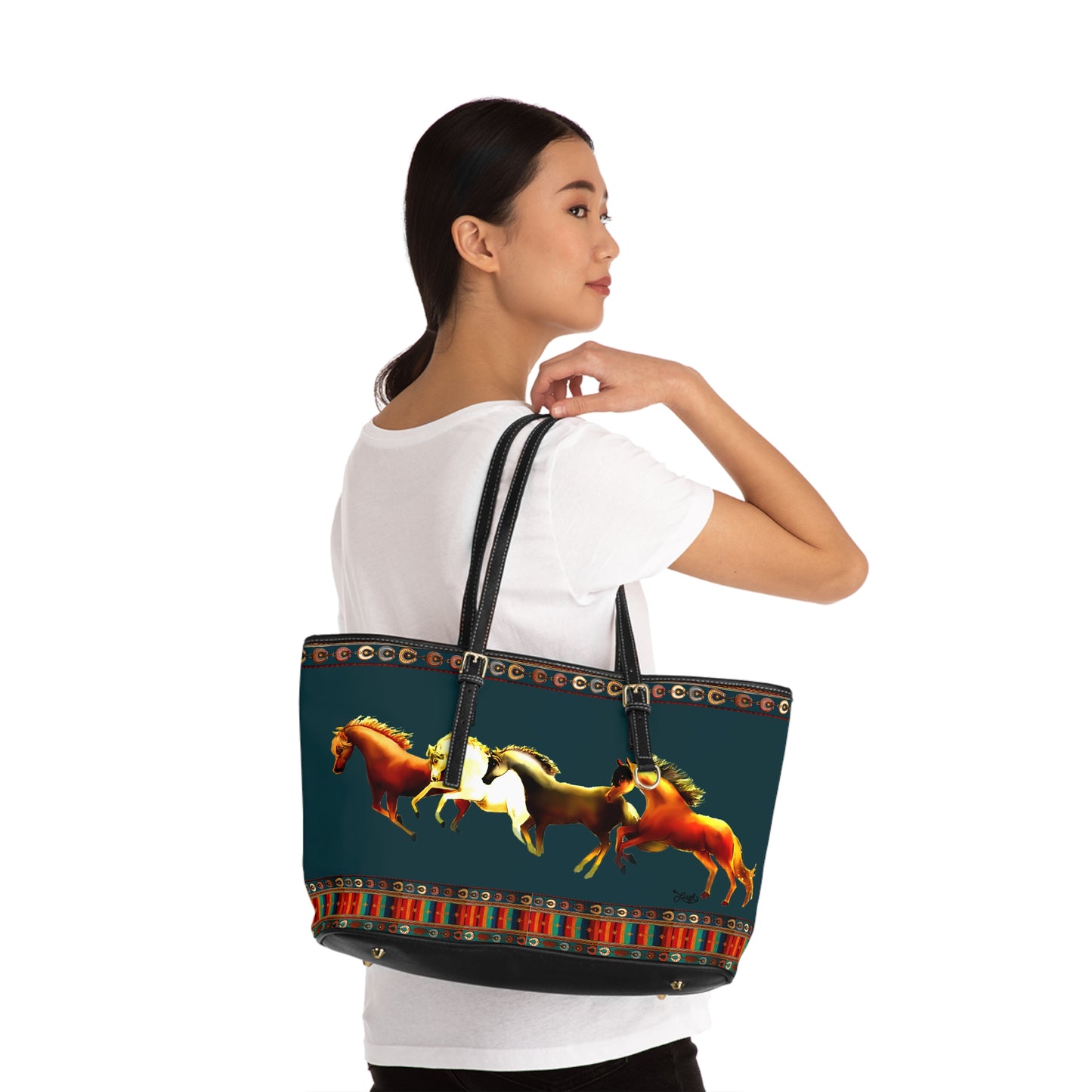 Dawn Treaders Teal/Green PU Leather Shoulder Bag - Stylish Tote for Horse Lovers