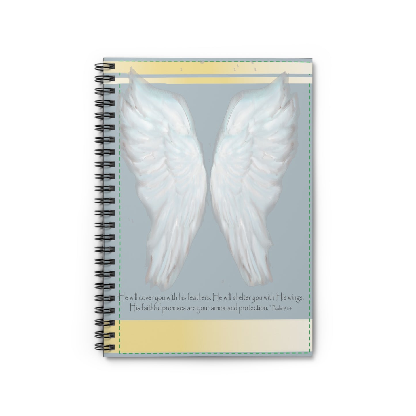 Inspirational Spiral Notebook - Angel Wings Design with Psalm 91:4