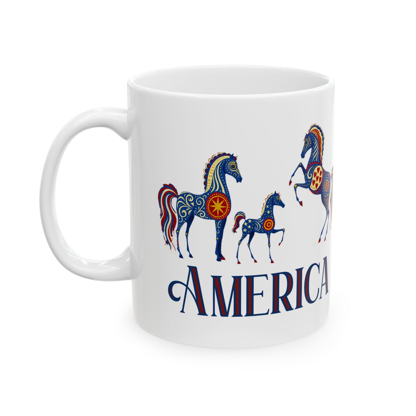 Patriot's Horse Design Ceramic Mug - 11oz & 15oz, Unique Gift for Horse Lovers, Coffee Lover, Home Decor, Americana