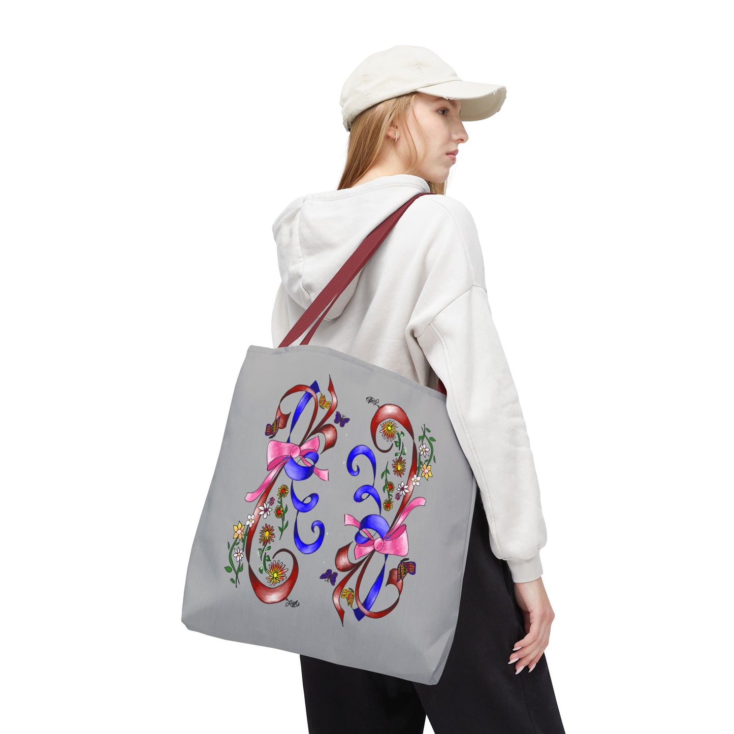 Garden Ribbons Tote Bag with Ribbon Design, Stylish Shopping Bag, Personalized Gifts, Market Tote, Eco-Friendly Carryall