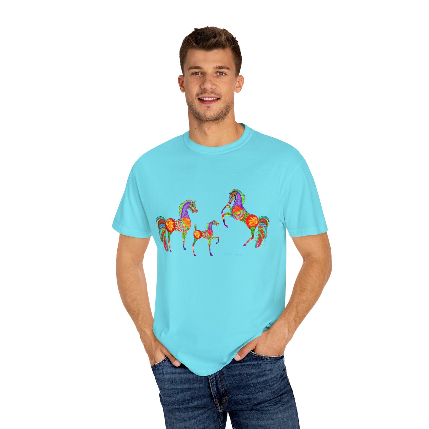 Vibrant Arabian Horses Unisex T-Shirt – Colorful Graphic Tee for Horse Lovers