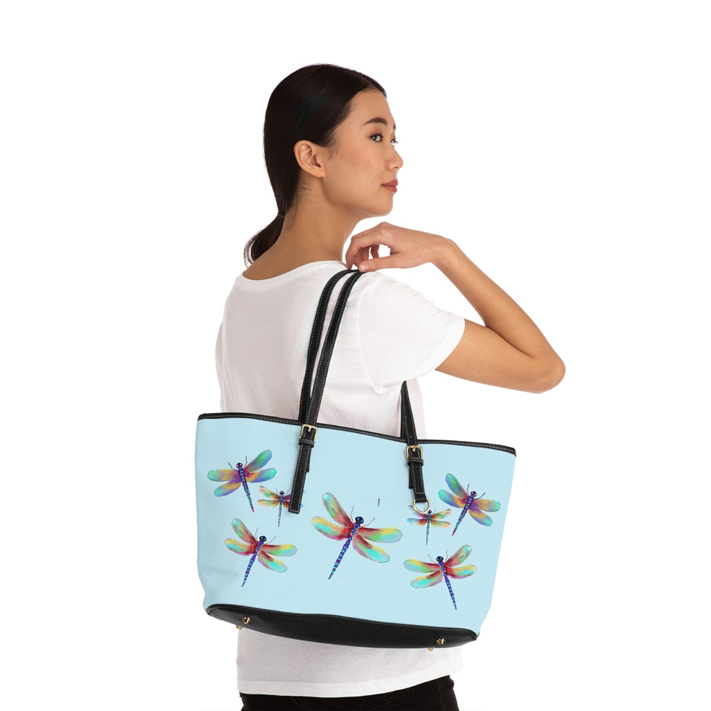 Dragonflies in Blue PU Leather Shoulder Bag