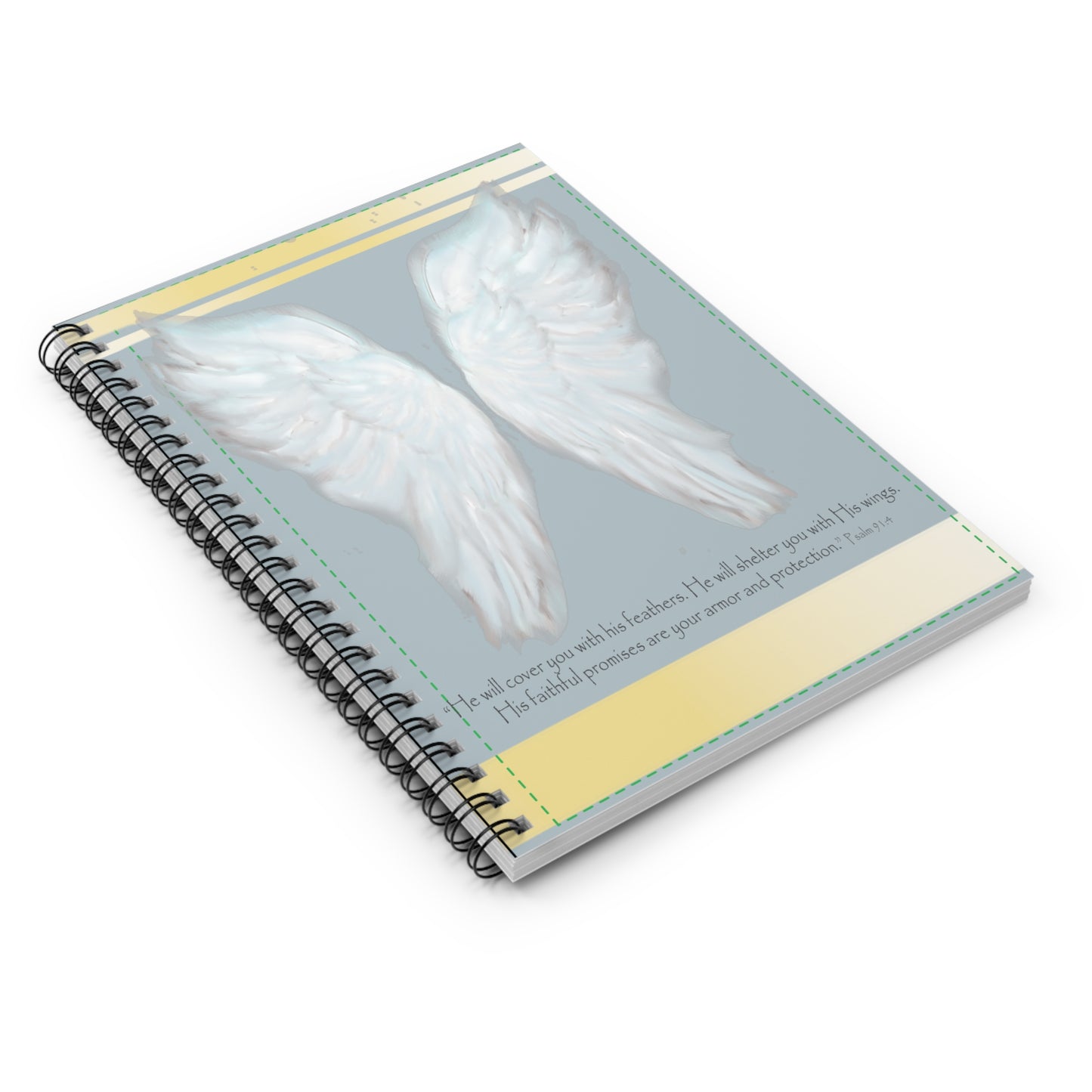 Inspirational Spiral Notebook - Angel Wings Design with Psalm 91:4
