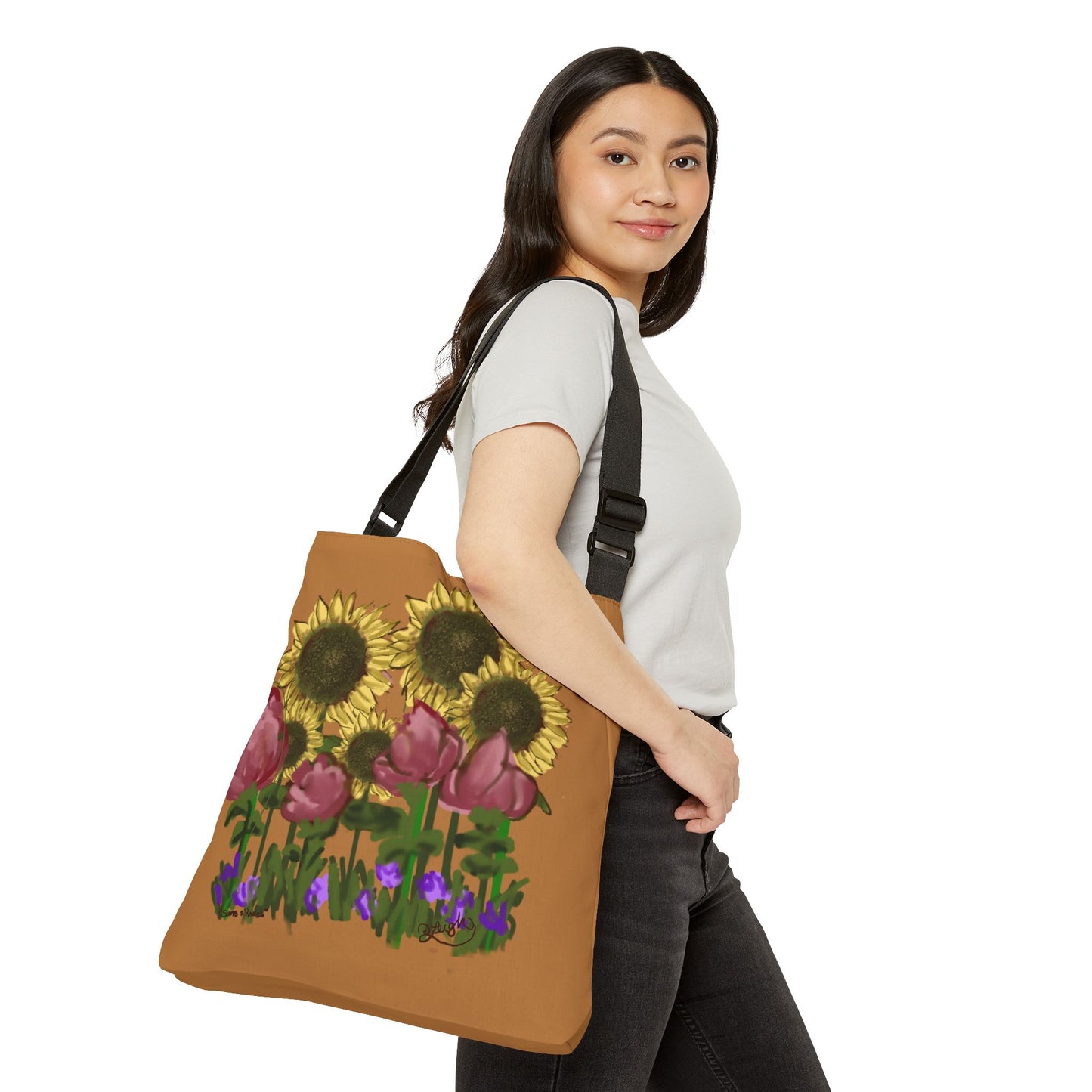 Suns and Roses Adjustable Tote Bag, Floral Grocery Bag, Eco-Friendly Shopping Tote, Gift for Garden Lovers, Stylish Everyday Carry