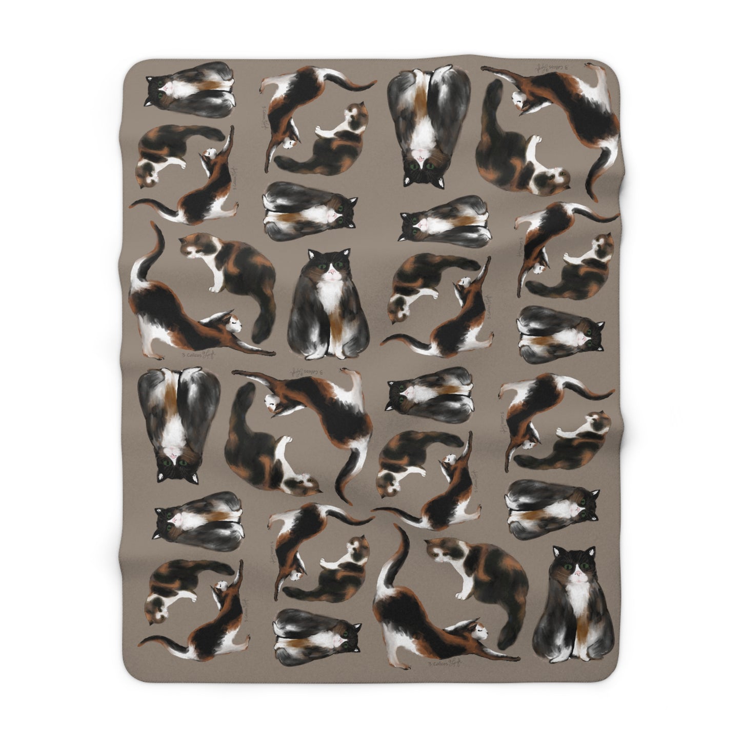 Scribbles Cats 3 Calicos - Taupe - Sherpa Fleece Blanket