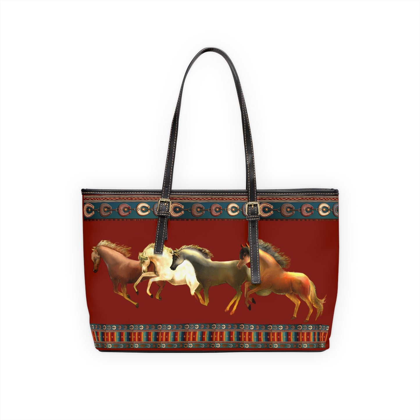 Dawn Treaders PU Leather Shoulder Bag - Stylish Horse Print Tote for Animal Lovers