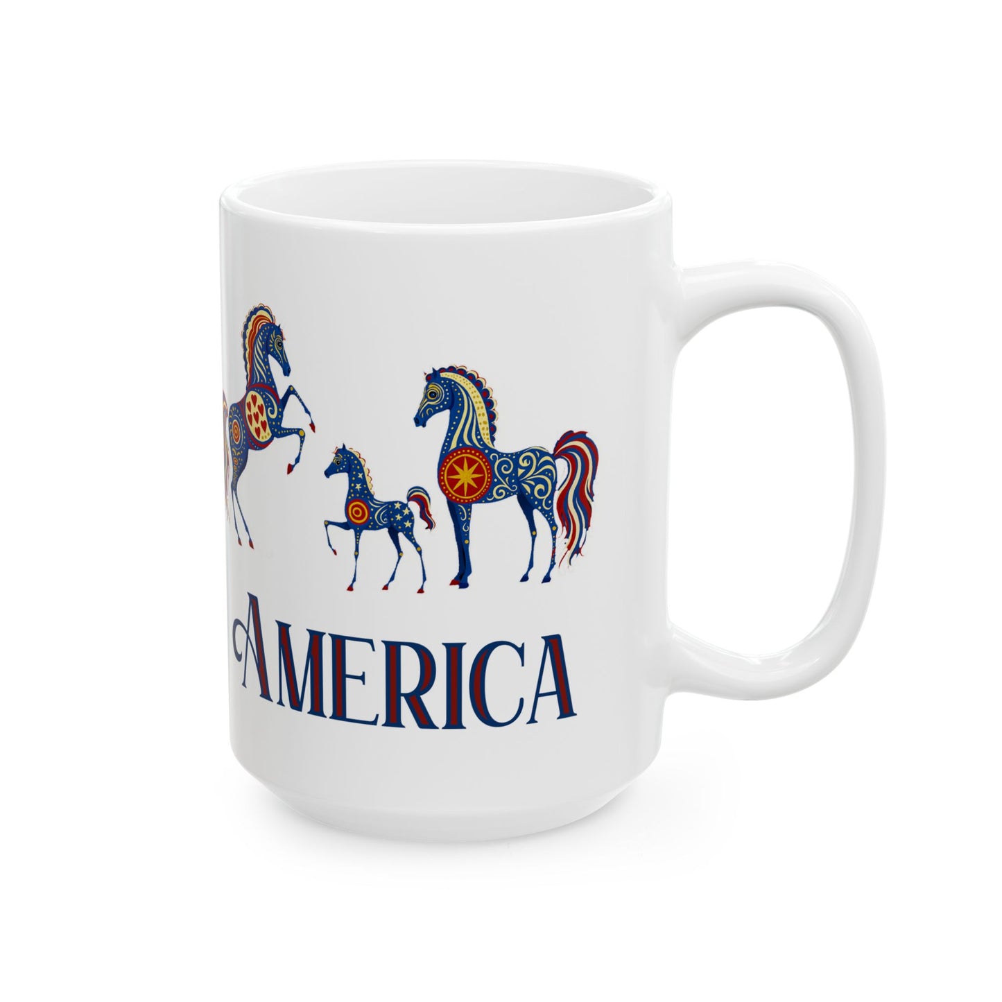 Patriot's Horse Design Ceramic Mug - 11oz & 15oz, Unique Gift for Horse Lovers, Coffee Lover, Home Decor, Americana