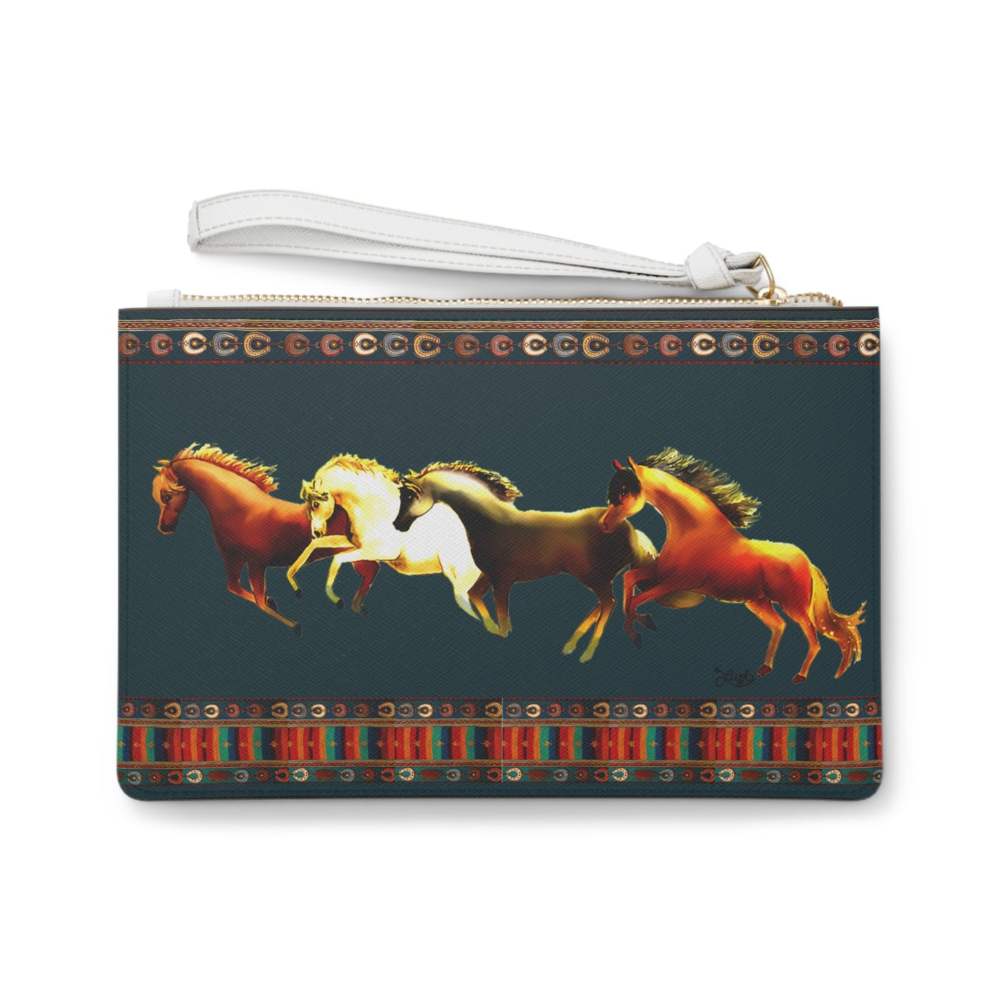 Dawn Treaders Teal Clutch Bag - Stylish Horse Design for Horse Lovers