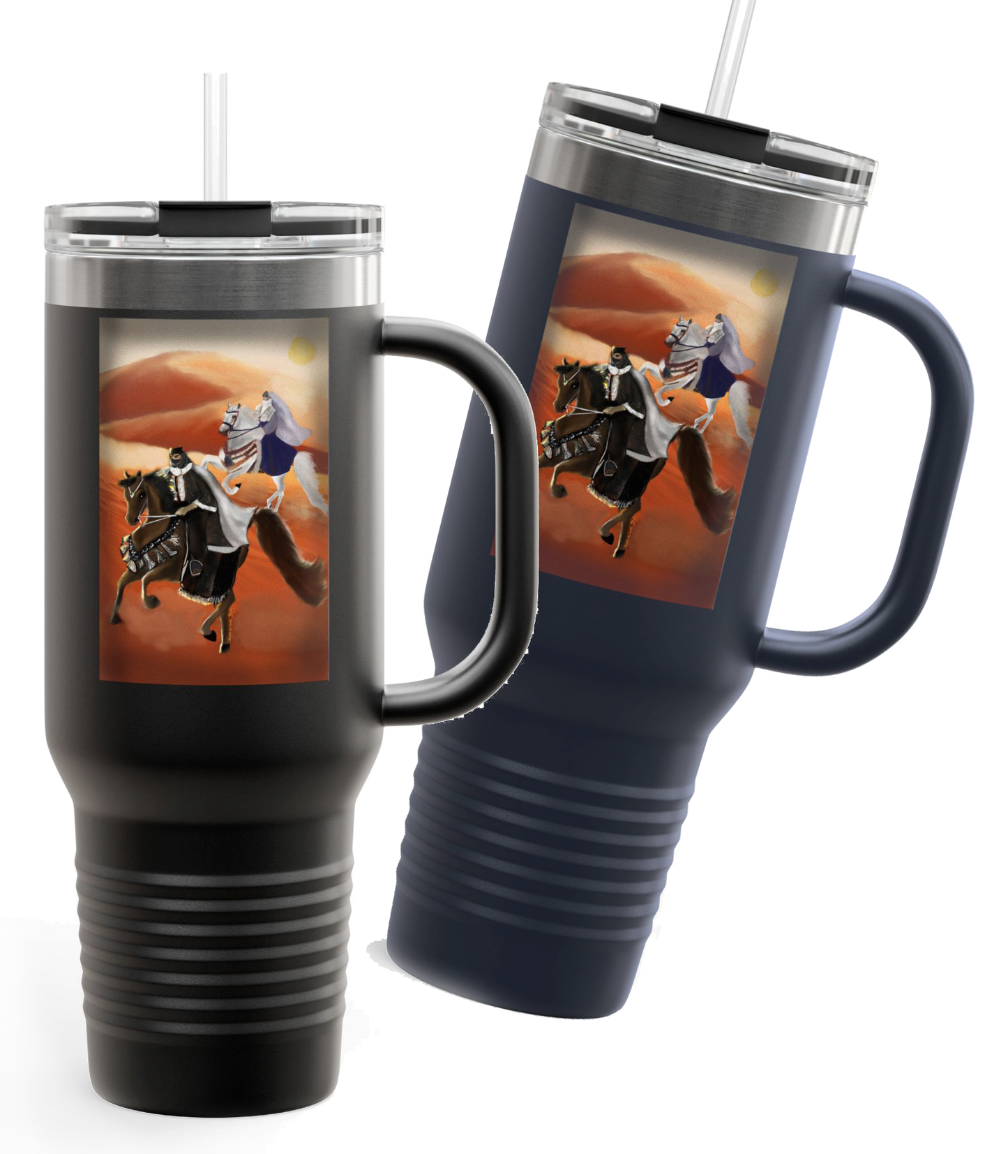 Across the Sands Insulated Travel Mug with Unique Artwork, 40oz, Coffee Lovers, Horse Lovers, Travel Gift, Eco-Friendly Mugs, Adventure