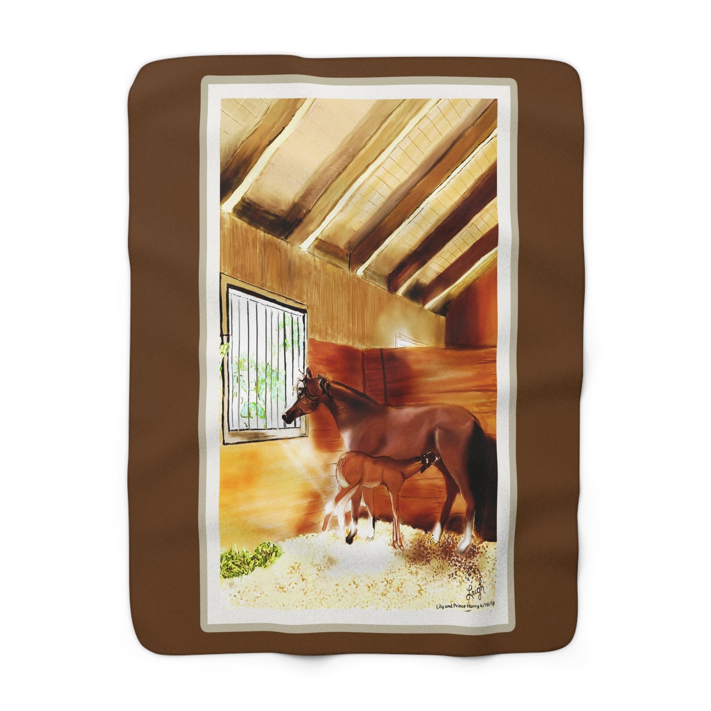 Mare & Foal (Framed) dark brown Sherpa Fleece Blanket