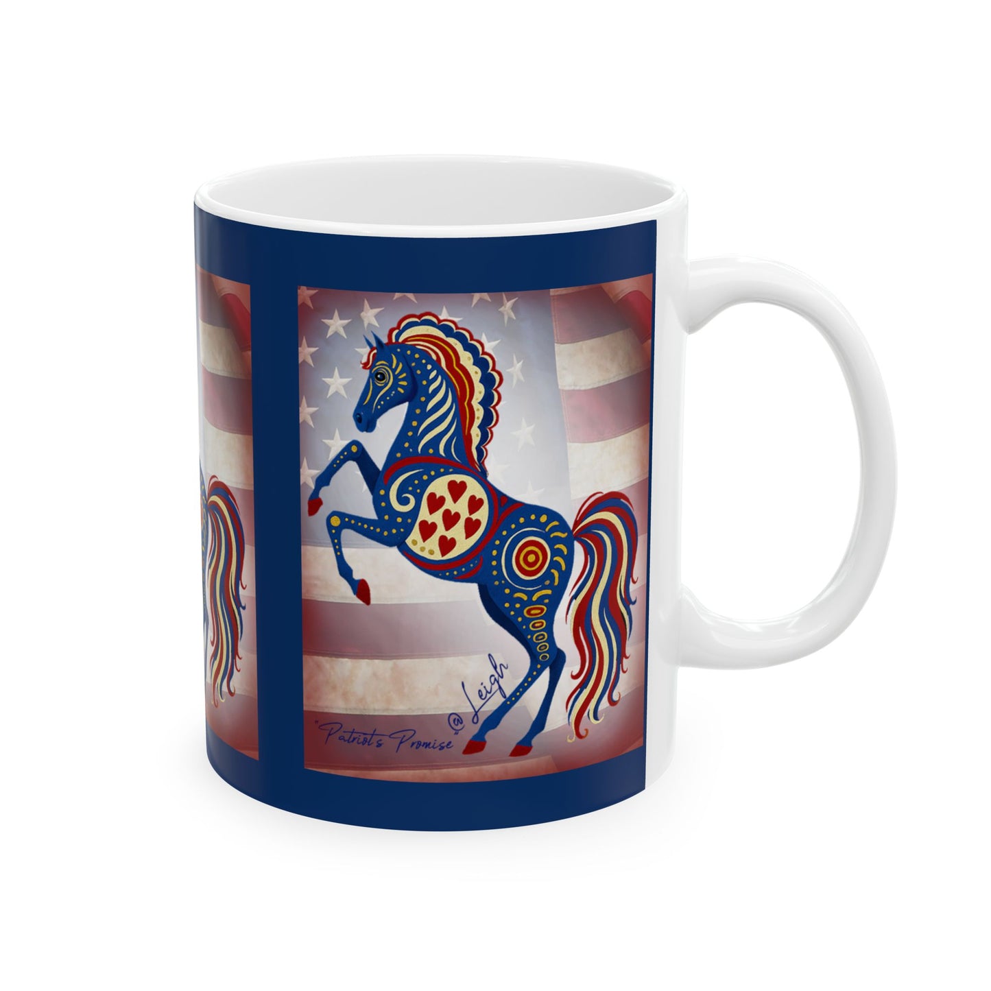 Patriot's Horse - Defender - Ceramic Mug | Colorful Artwork | 11oz & 15oz | Gift for Horse Lovers, Fourth of July, Tea, Coffee, Home Decor