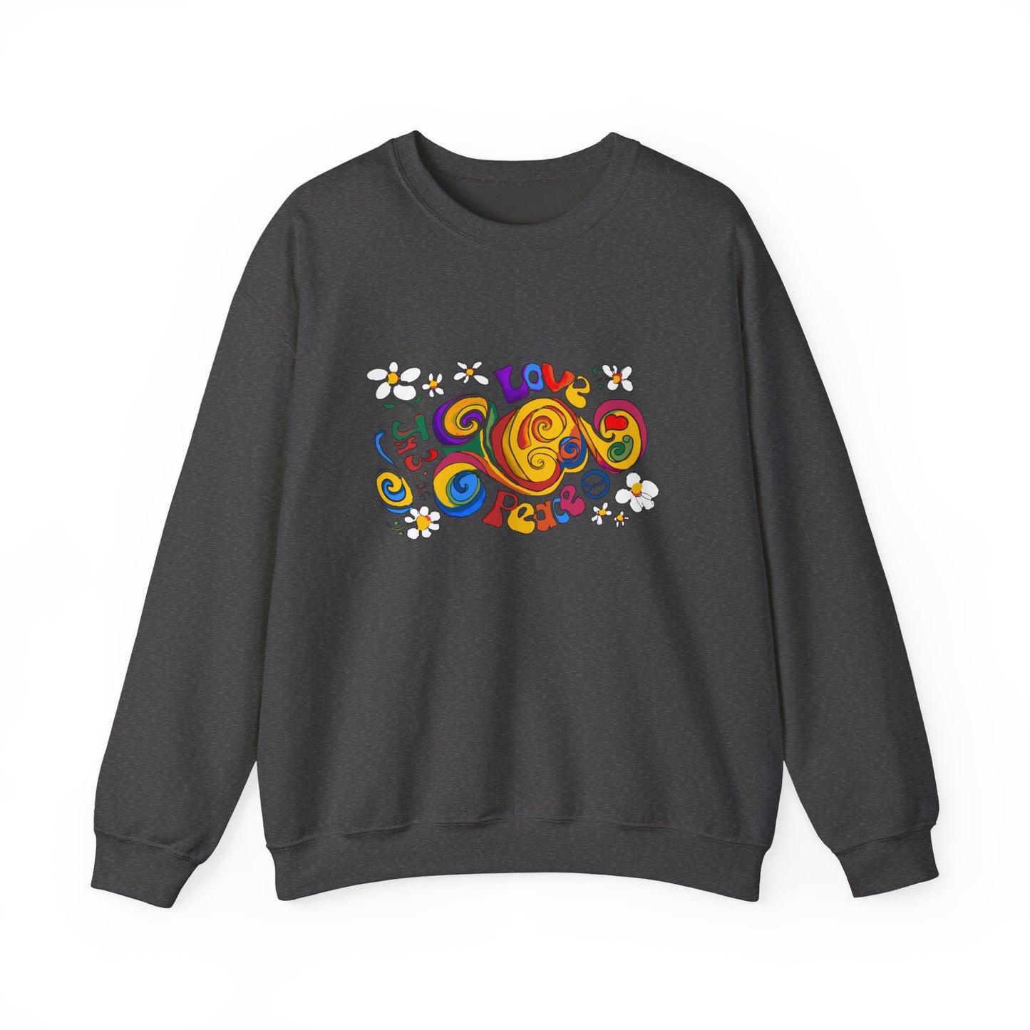 Colorful Peace & Love Sweatshirt, Retro Crewneck for Cozy Days, Ideal Gift for Friends, Festival Wear, Hippie Style Clothing
