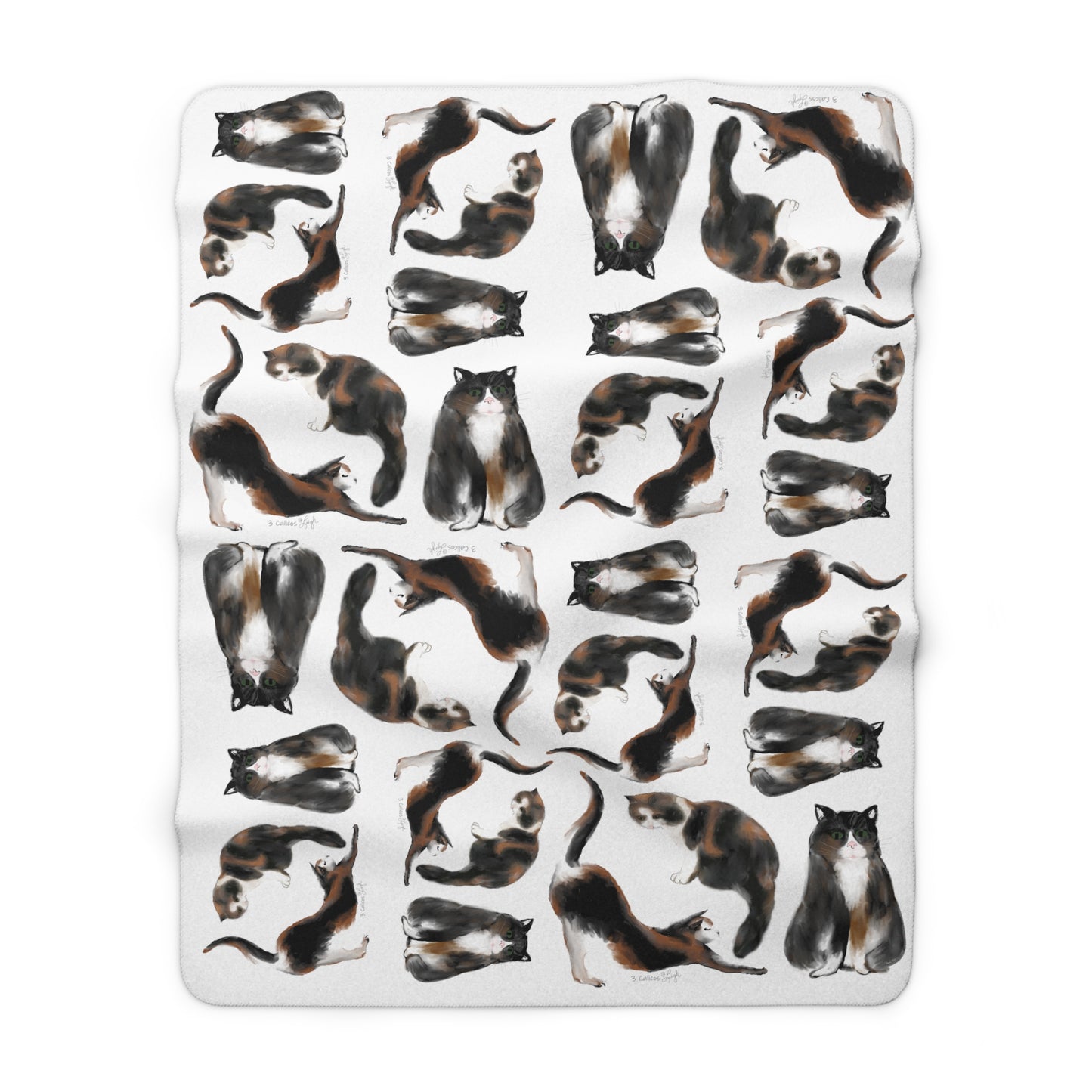 Scribbles Cats 3 Calicos - white - Sherpa Fleece Blanket