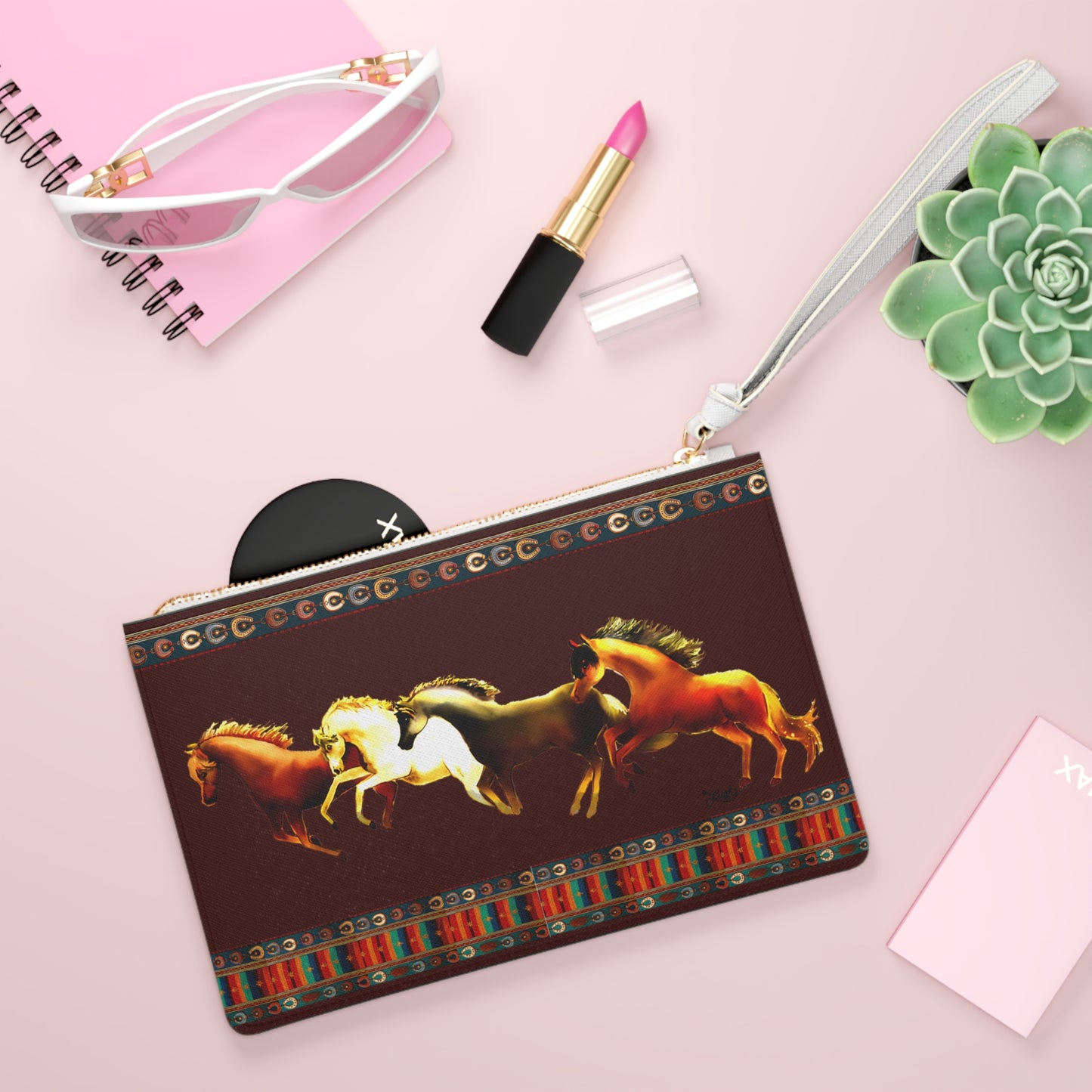 Dawn Treaders Red Horse Clutch Bag - Stylish Accessory for Equestrian Lovers