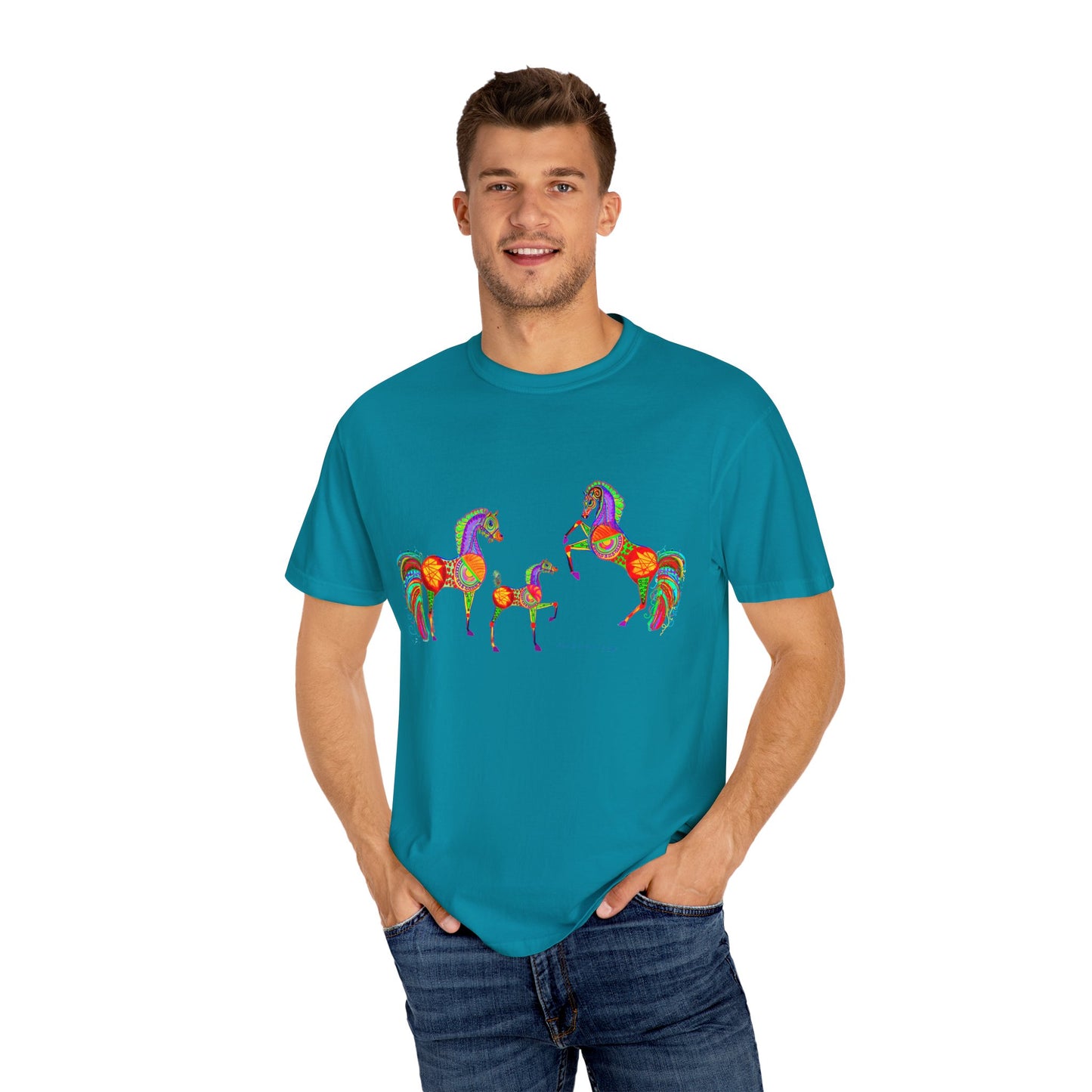 Vibrant Arabian Horses Unisex T-Shirt – Colorful Graphic Tee for Horse Lovers
