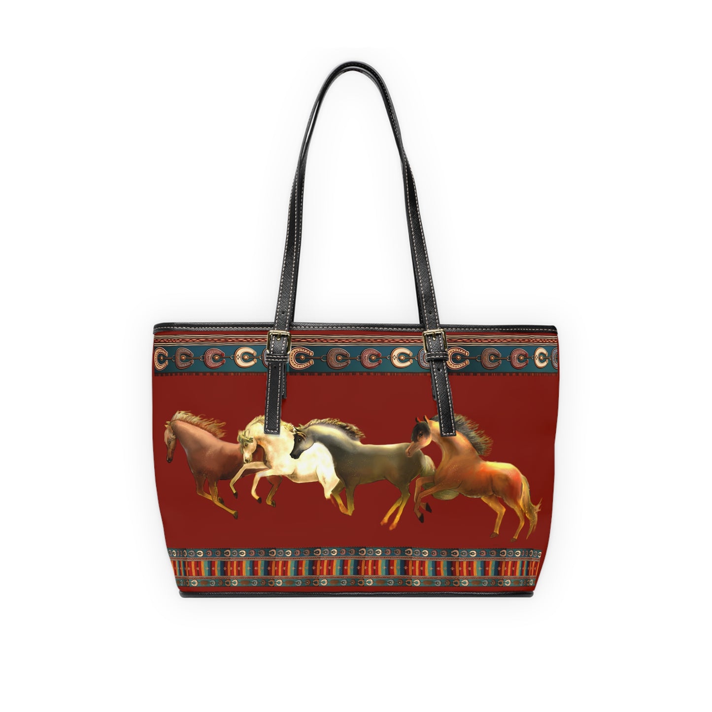 Dawn Treaders PU Leather Shoulder Bag - Stylish Horse Print Tote for Animal Lovers