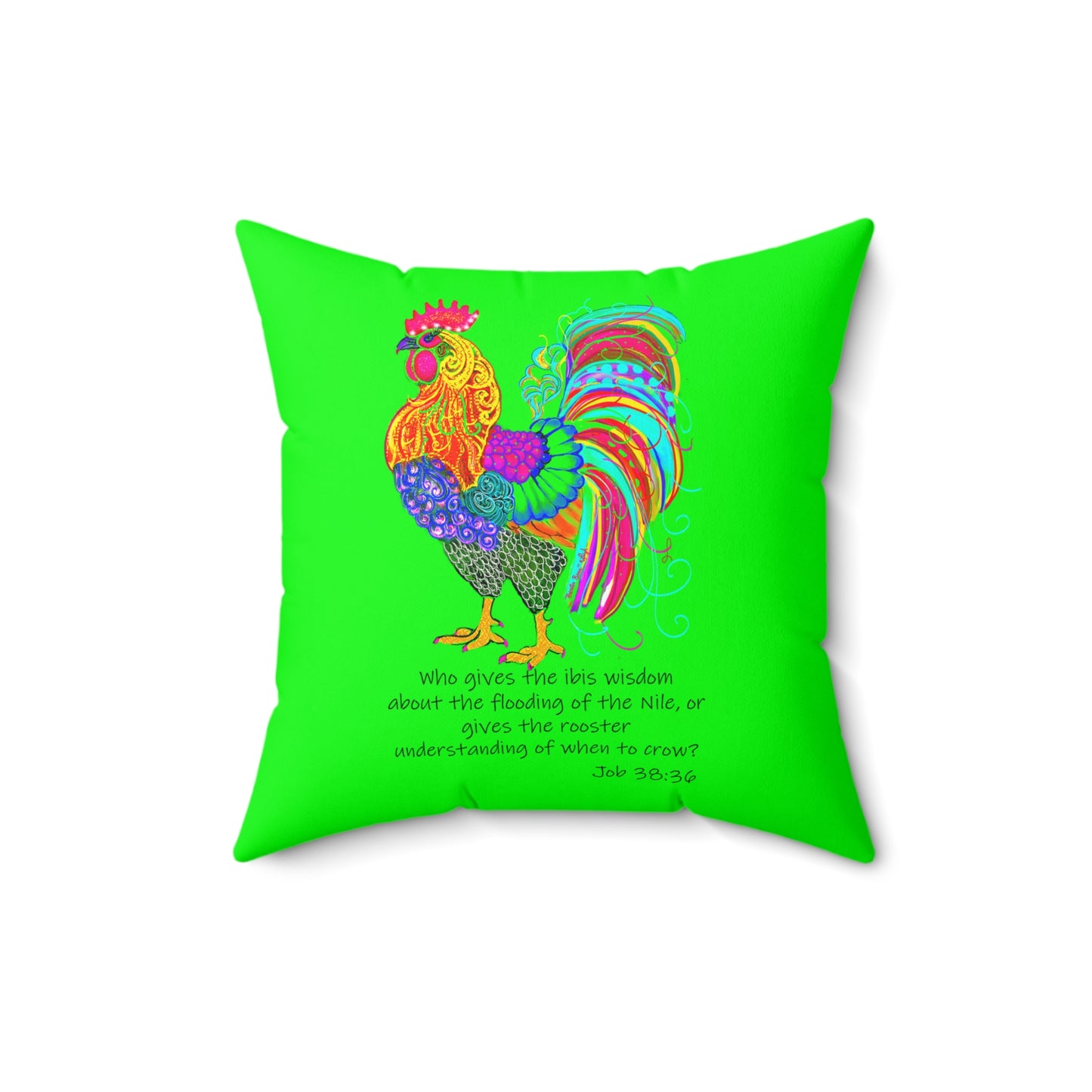 PILLOW - Rooster Ruse-Lime Green Square Pillow