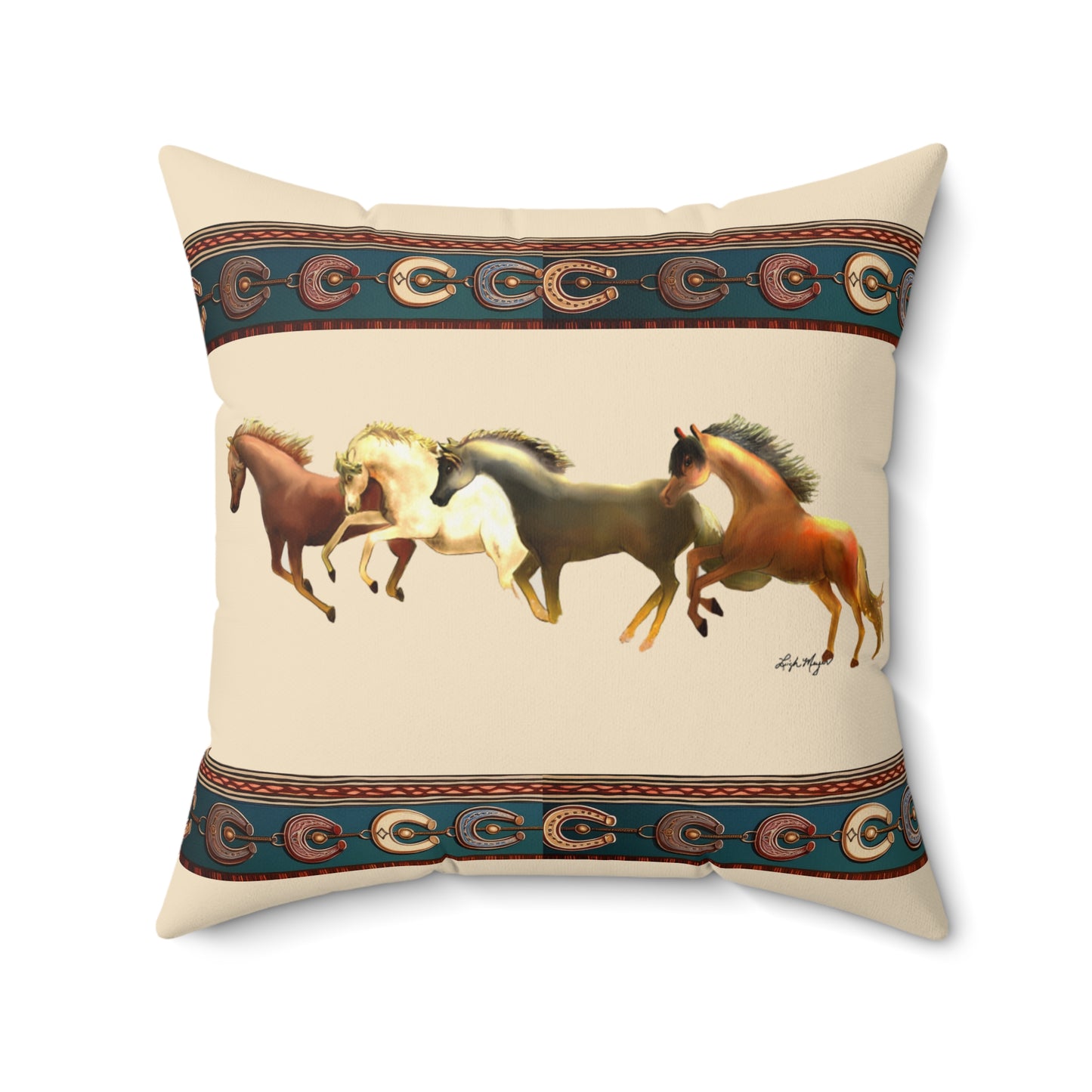 Dawn Treaders Faux Suede Pillow – Galloping Horses Design