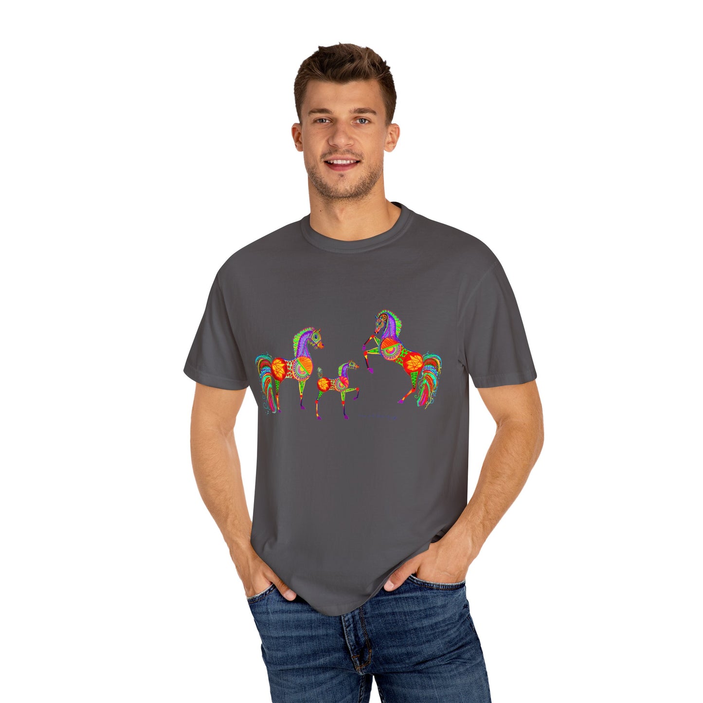 Vibrant Arabian Horses Unisex T-Shirt – Colorful Graphic Tee for Horse Lovers