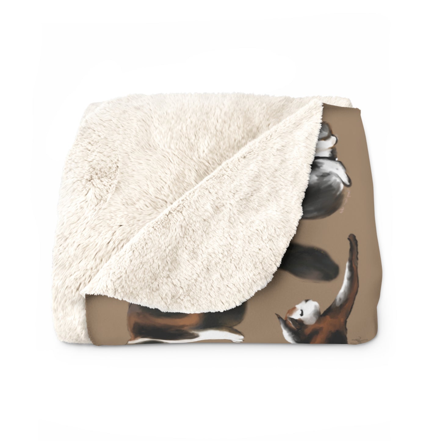 Scribbles Cats 3 Calicos - Tan - Sherpa Fleece Blanket