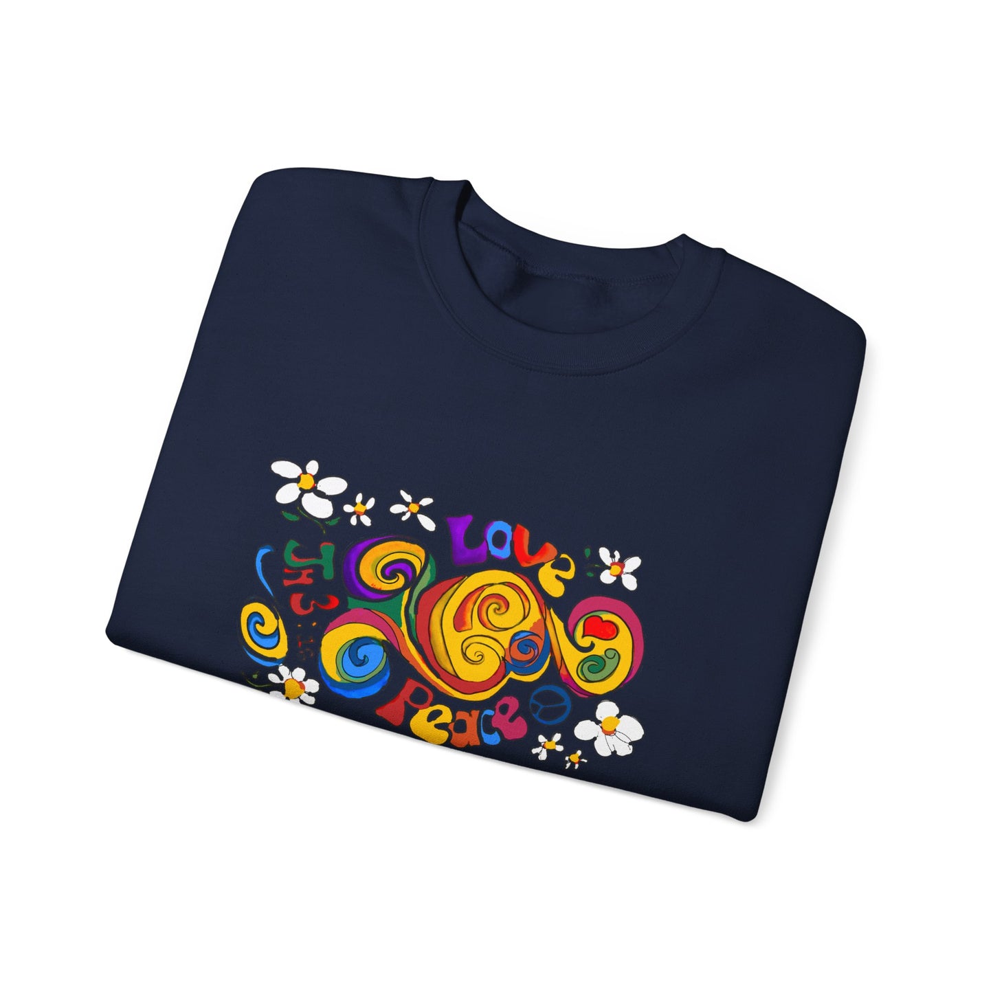 Colorful Peace & Love Sweatshirt, Retro Crewneck for Cozy Days, Ideal Gift for Friends, Festival Wear, Hippie Style Clothing