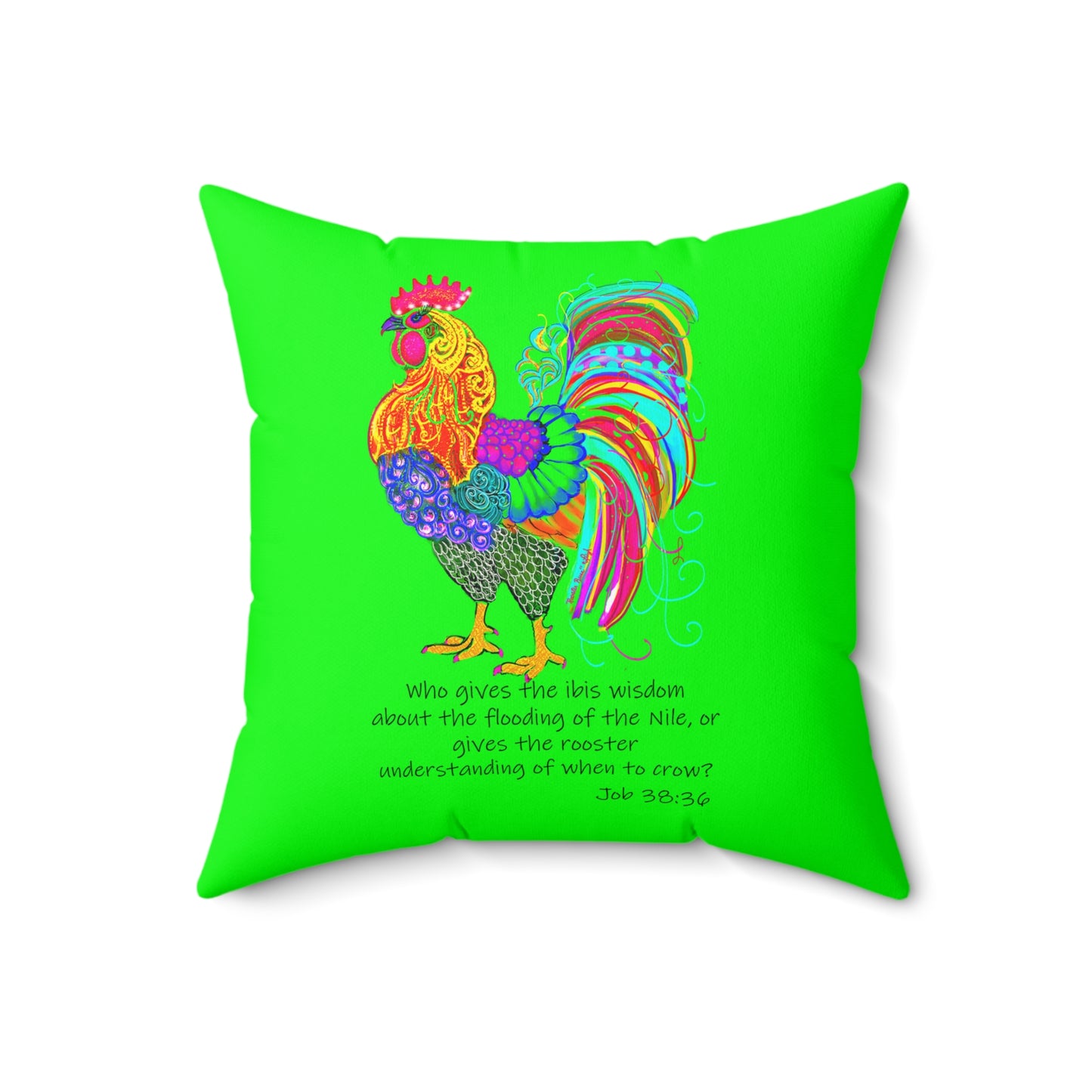 PILLOW - Rooster Ruse-Lime Green Square Pillow