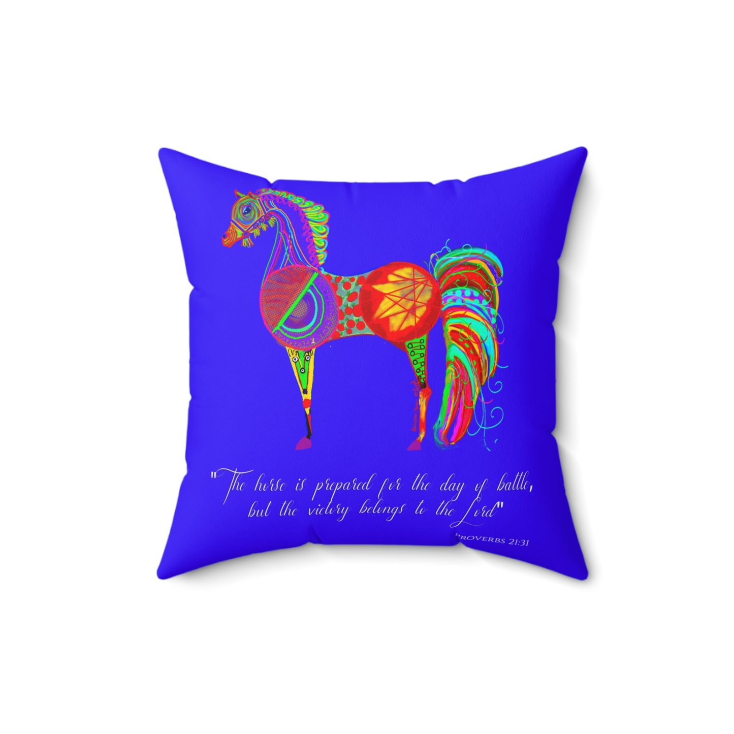 Horse of the Promise - Bright Blue Square Pillow