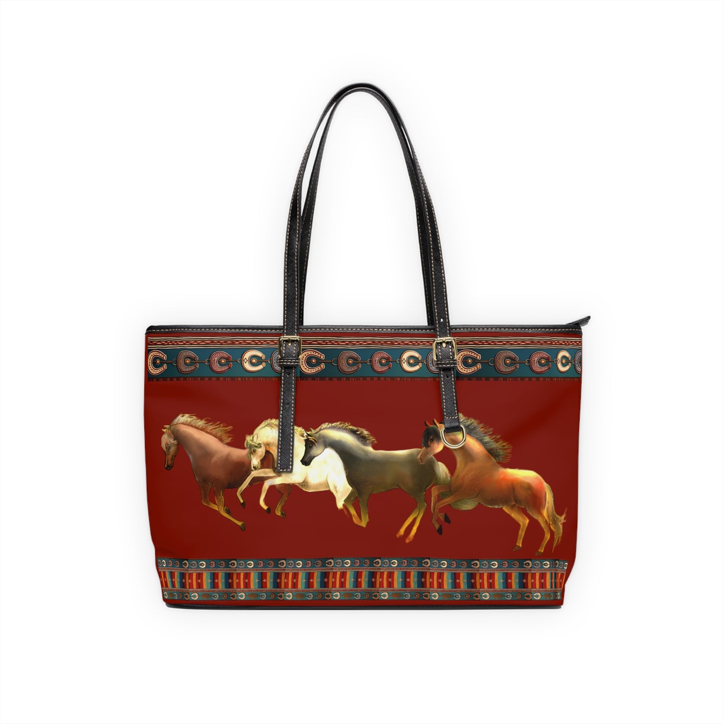 Dawn Treaders PU Leather Shoulder Bag - Stylish Horse Print Tote for Animal Lovers