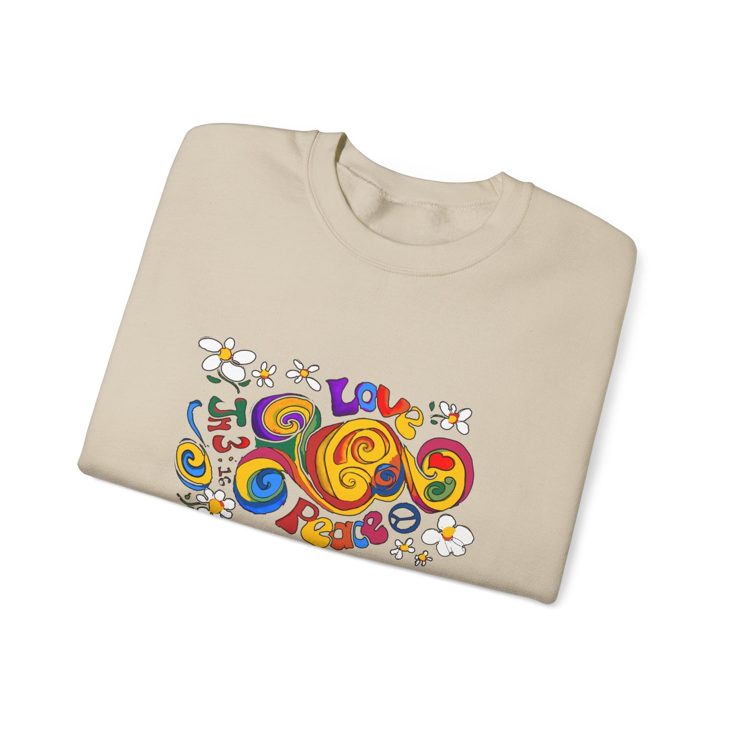 Colorful Peace & Love Sweatshirt, Retro Crewneck for Cozy Days, Ideal Gift for Friends, Festival Wear, Hippie Style Clothing