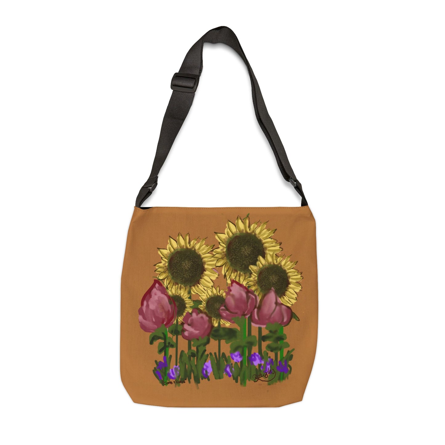 Suns and Roses Adjustable Tote Bag, Floral Grocery Bag, Eco-Friendly Shopping Tote, Gift for Garden Lovers, Stylish Everyday Carry
