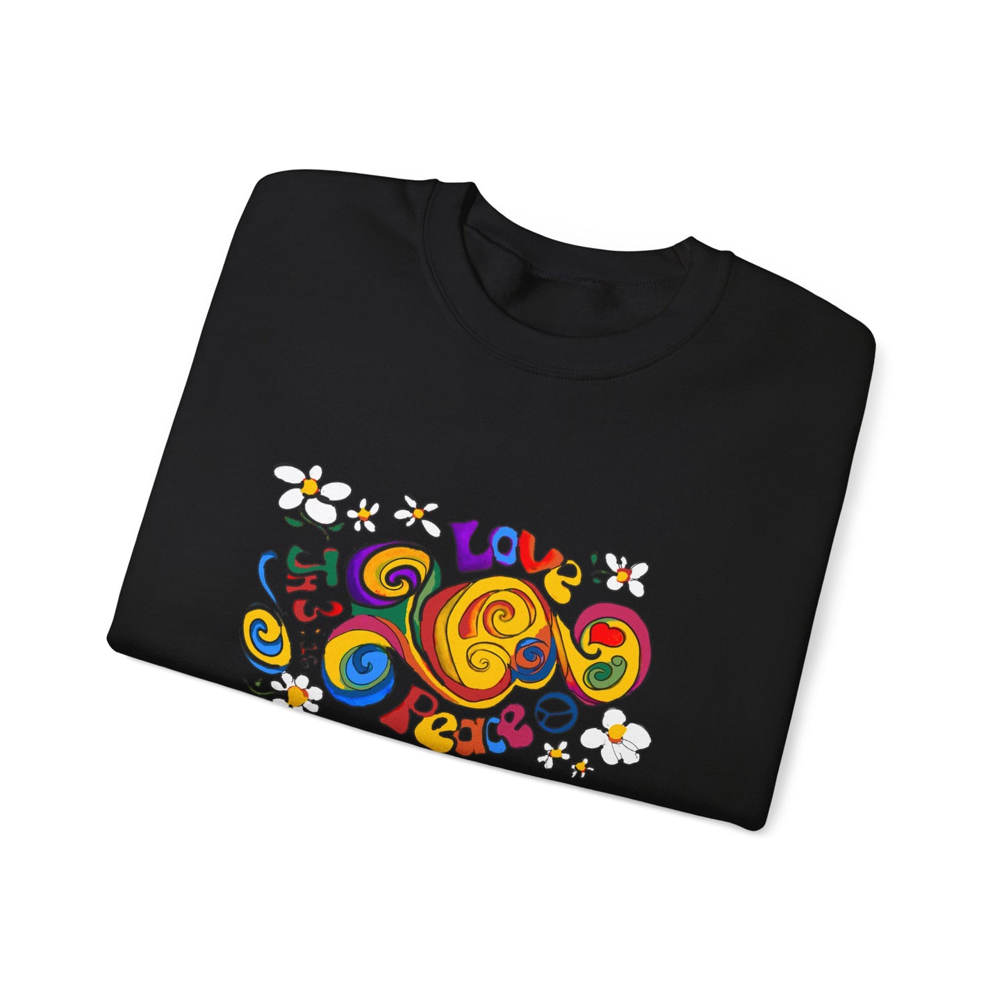 Colorful Peace & Love Sweatshirt, Retro Crewneck for Cozy Days, Ideal Gift for Friends, Festival Wear, Hippie Style Clothing