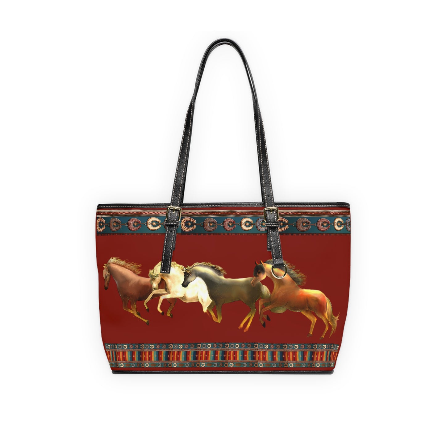 Dawn Treaders PU Leather Shoulder Bag - Stylish Horse Print Tote for Animal Lovers