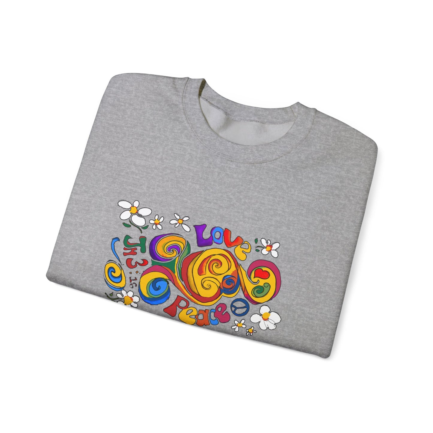 Colorful Peace & Love Sweatshirt, Retro Crewneck for Cozy Days, Ideal Gift for Friends, Festival Wear, Hippie Style Clothing